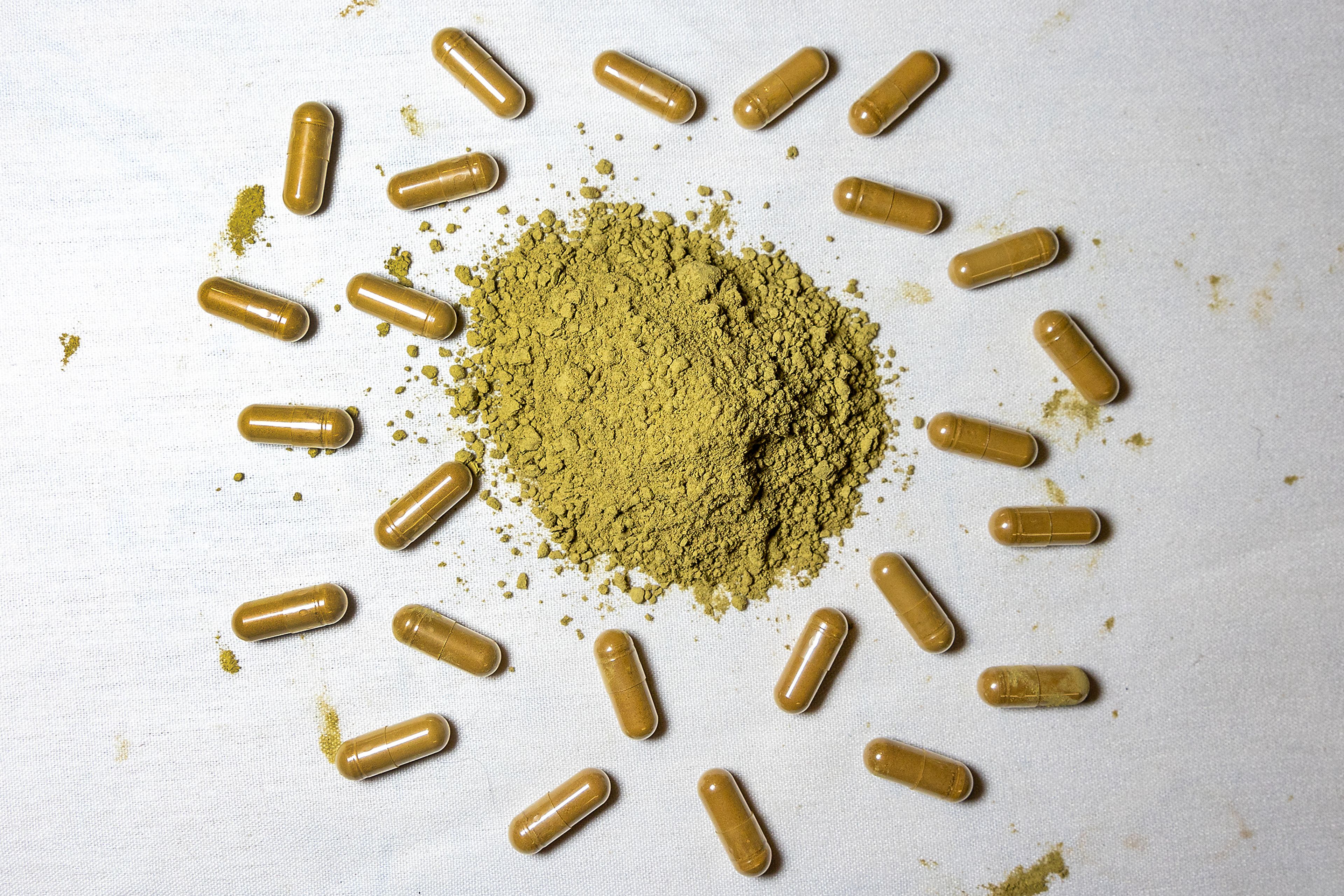 Kratom, in capsule and powder form, is pictured Friday in Lewiston.