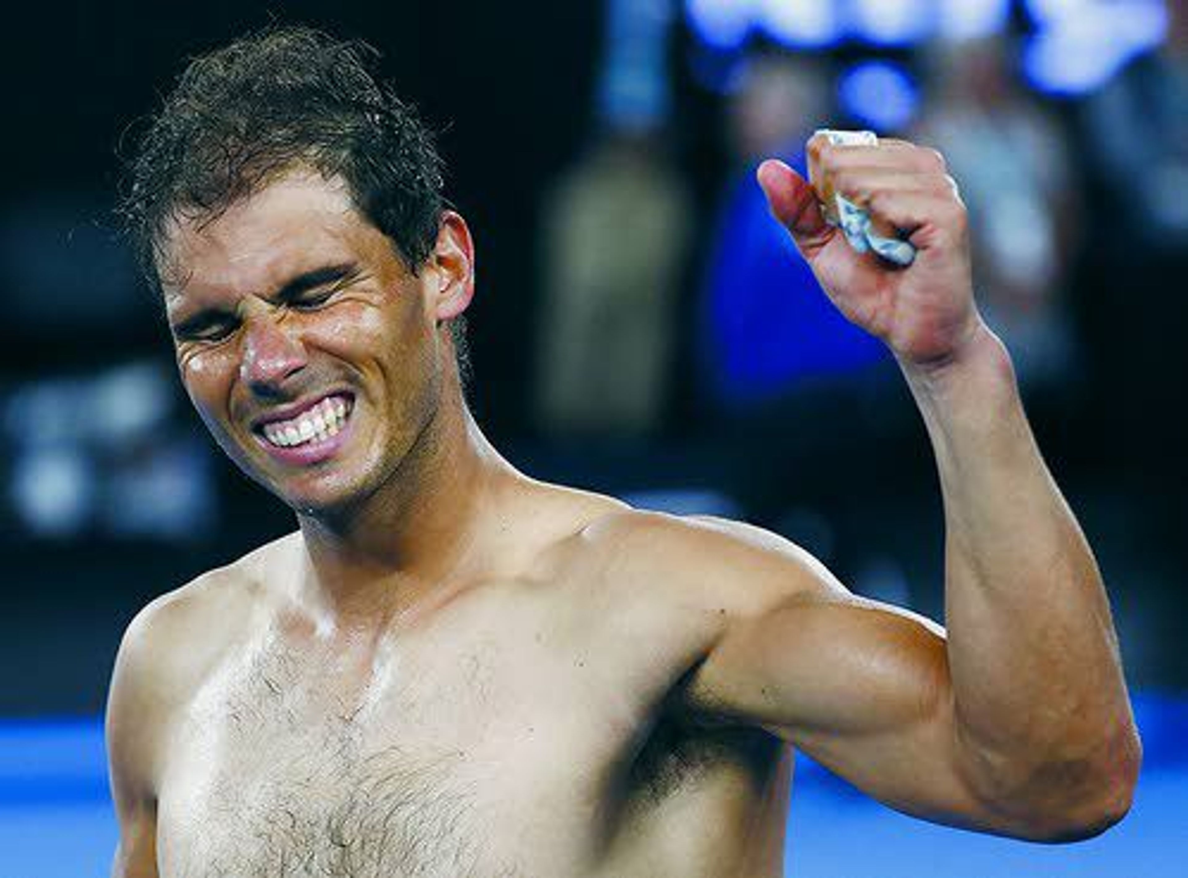 Rafael Nadal celebrates his win over Grigor Dimitrov in the semifinals of the Australian Open on Friday. Nadal will face Roger Federer for the title at 12:30 a.m. PST Sunday.