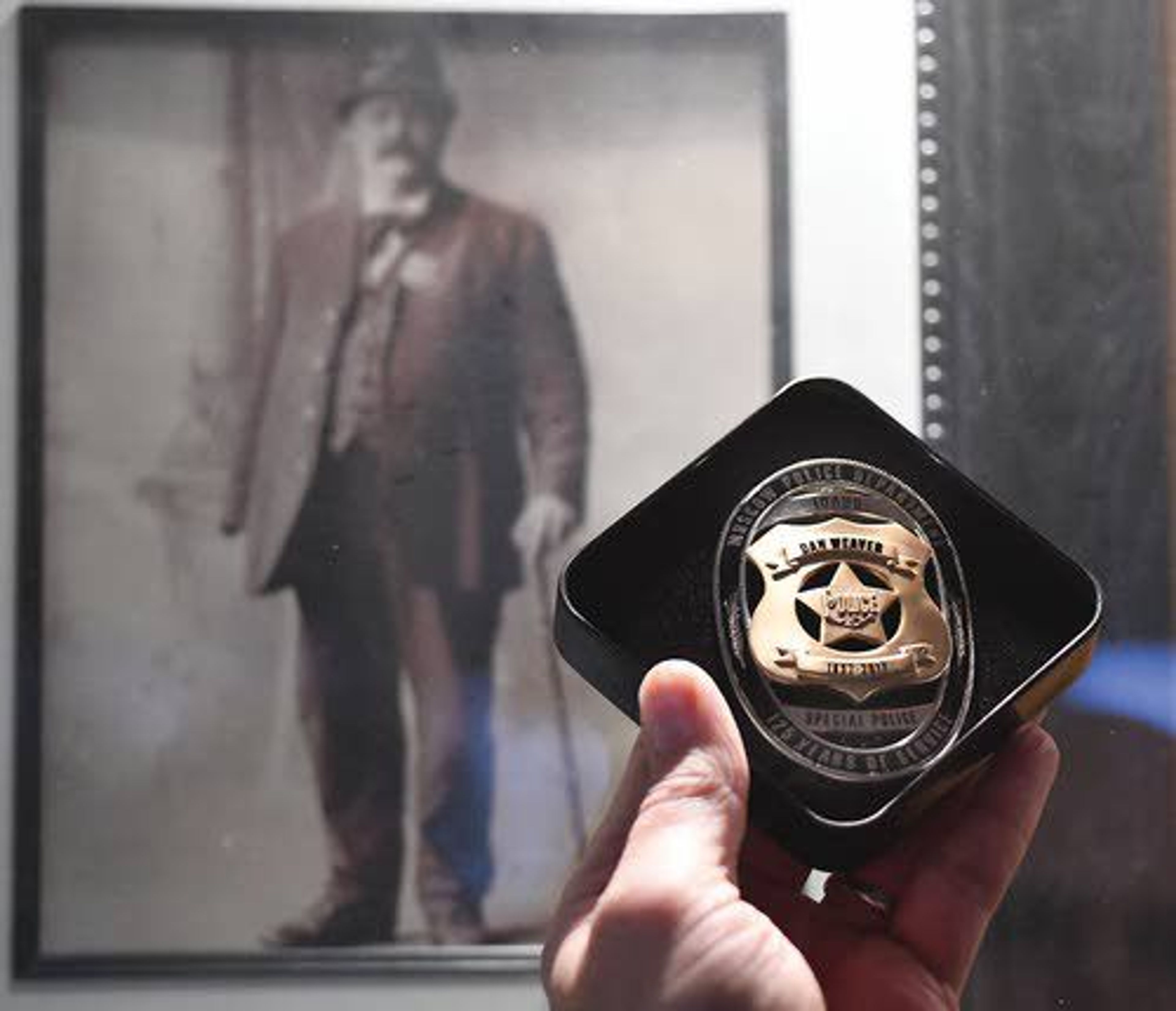 The Moscow Police Department’s commemorative 125th anniversary shield was patterned off of the one worn by the city’s first police chief, William Blacker.