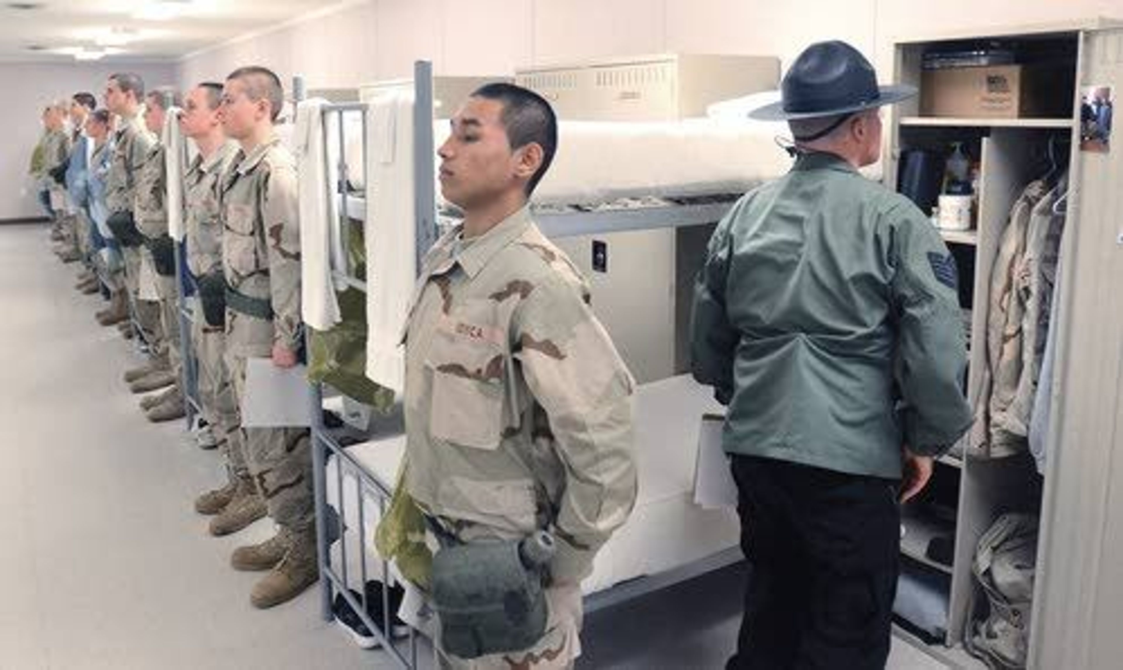 Technical Sgt. Ken Pratt inspects a cadet’s locker during a daily inspection at the Idaho National Guard Youth Challenge Academy at Pierce. Teaching cadets how to organize their gear is how they learn to follow specfic directions.