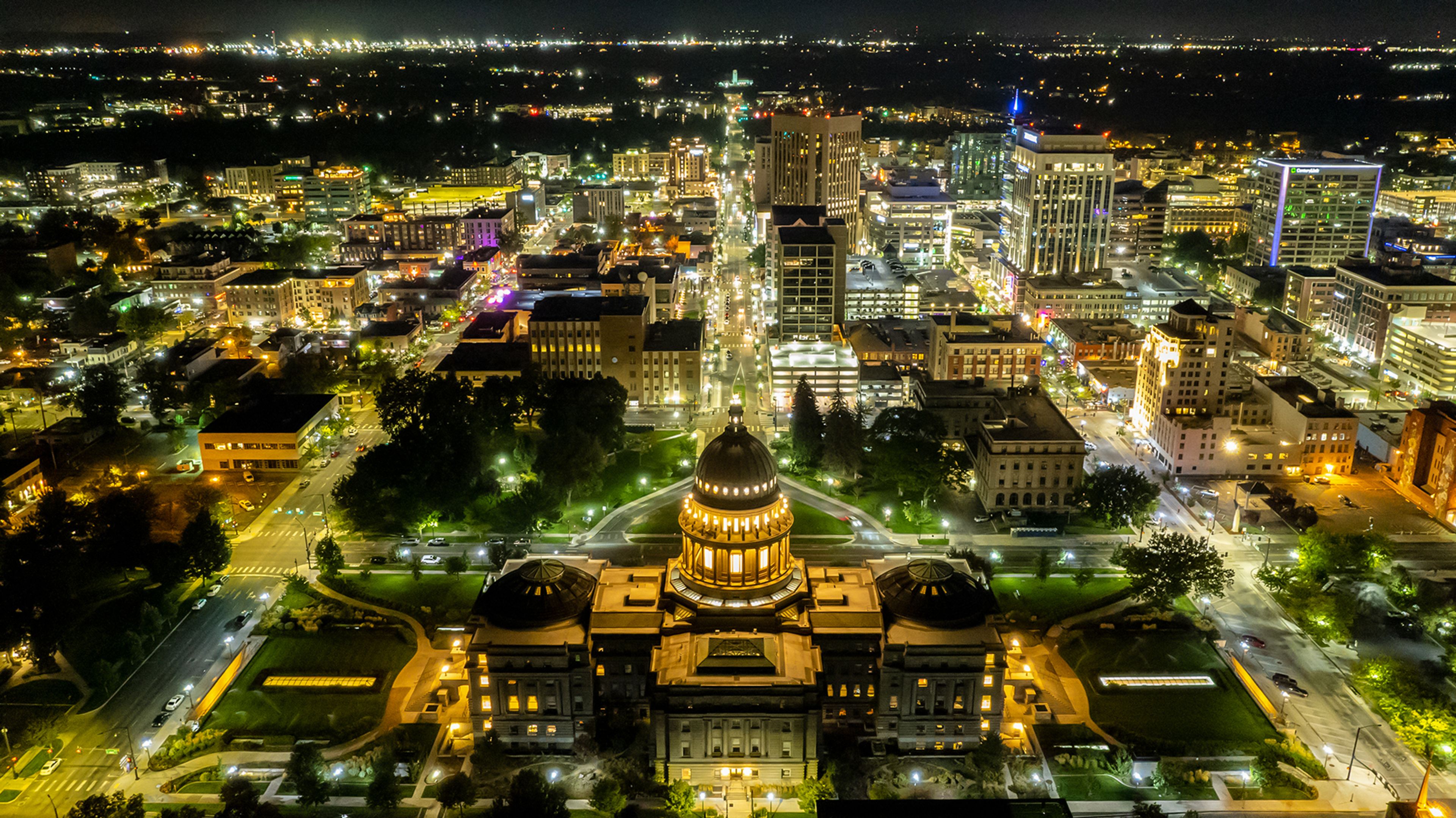 The Idaho State Capitol building stands bathed in light on Sept. 25 in downtown Boise.