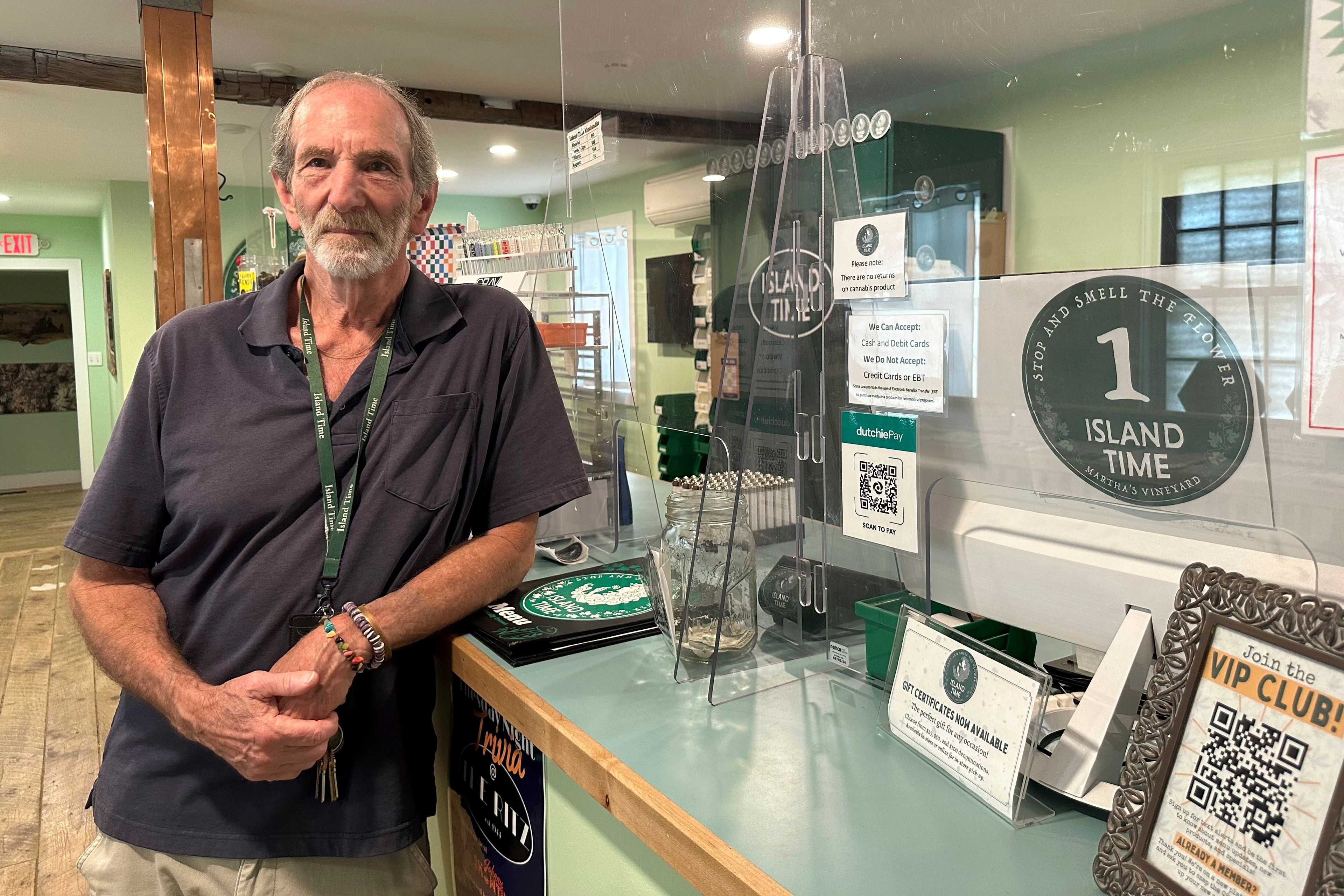 Geoff Rose, owner of the Island Time cannabis dispensary, poses in his store on June 3, 2024, in Vineyard Haven, Mass. Unless something changes, Martha's Vineyard is about to run out of pot, affecting more than 230 registered medical users and thousands more recreational ones.