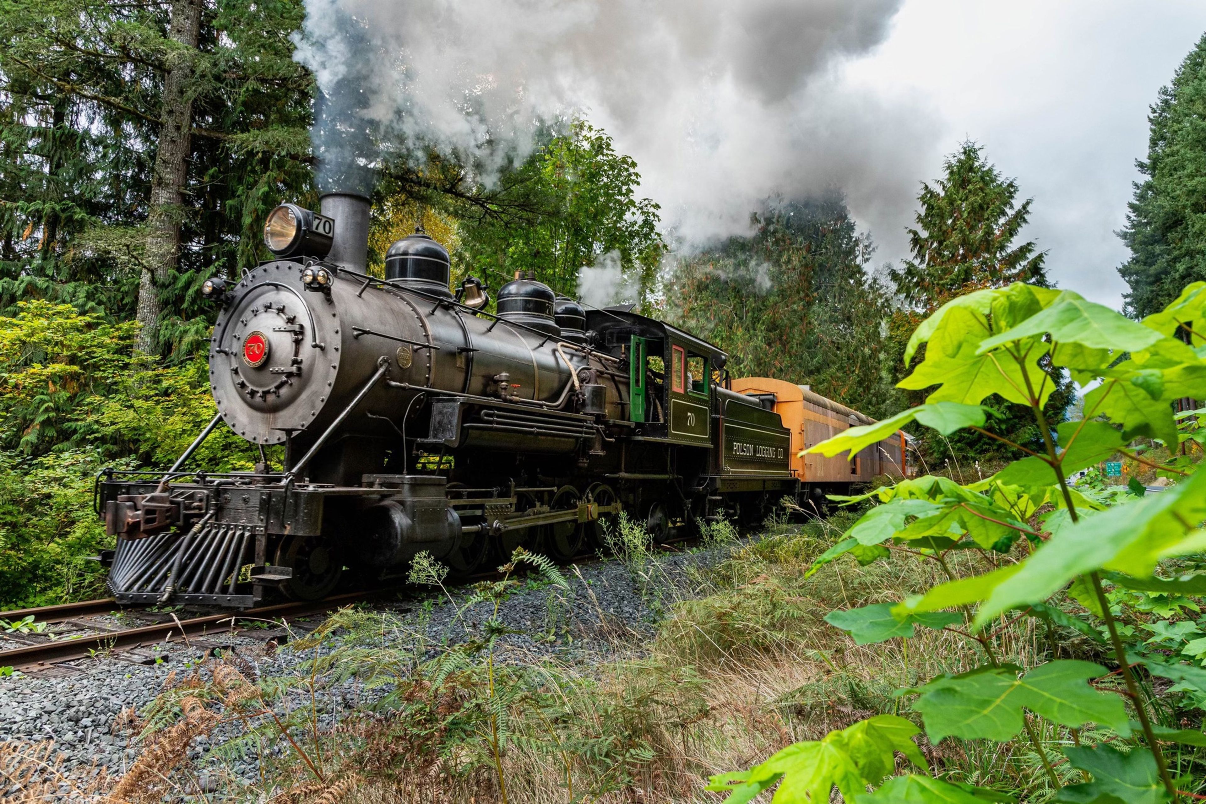 The Polson 70, a 100-year-old steam engine, is the workhorse that powers Mt. Rainier Scenic Railroad's trains. After the operation closed in 2020, the Western Forest Industries Museum bought the train set and has been restoring engines and train tracks with the goal of expanding the total mileage these historic trains can run. 