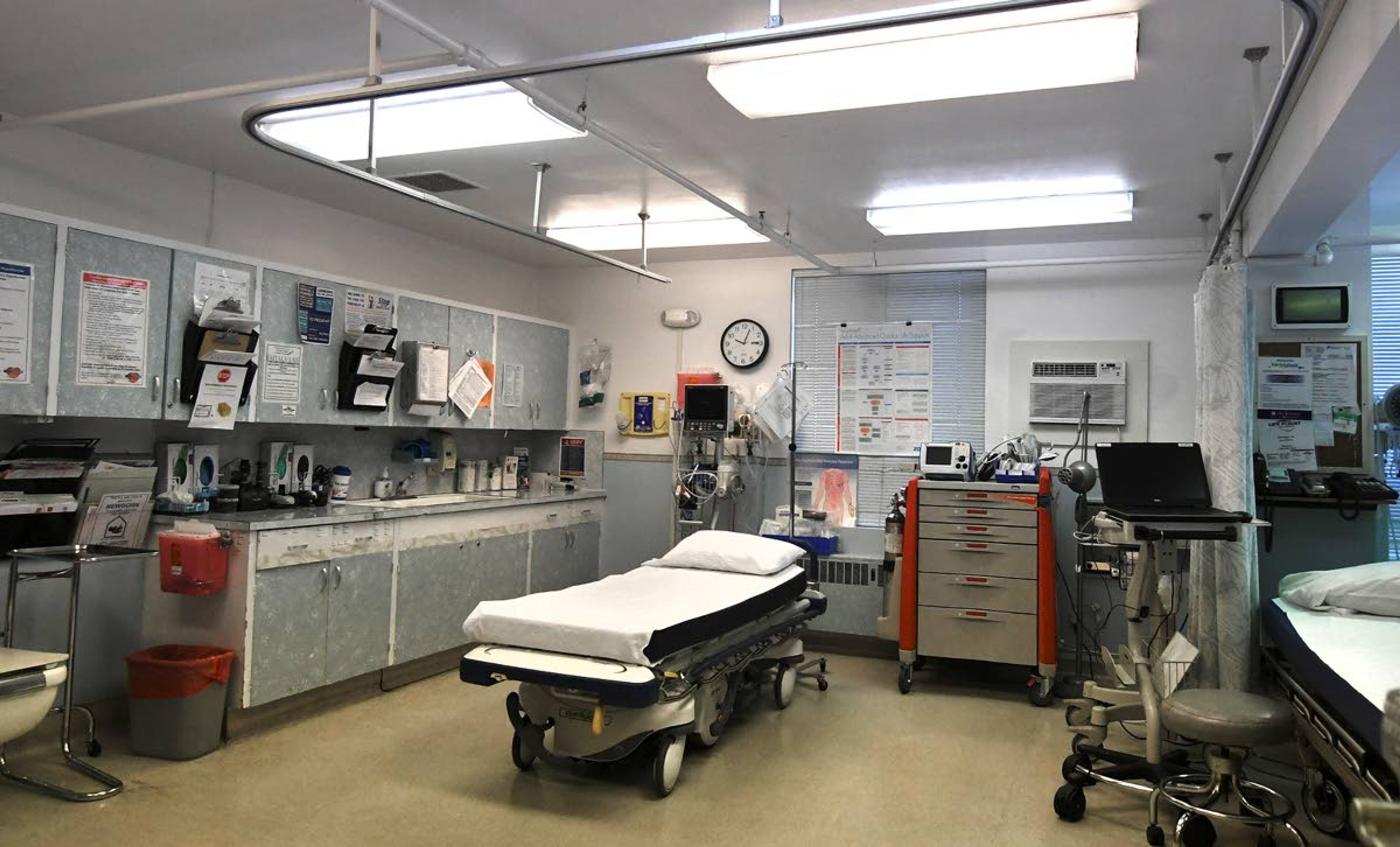 A gurney stands empty at the Garfield County Hospital emergency room in Pomeroy. Low patient volumes are contributing to the financial problems plaguing the hospital district.