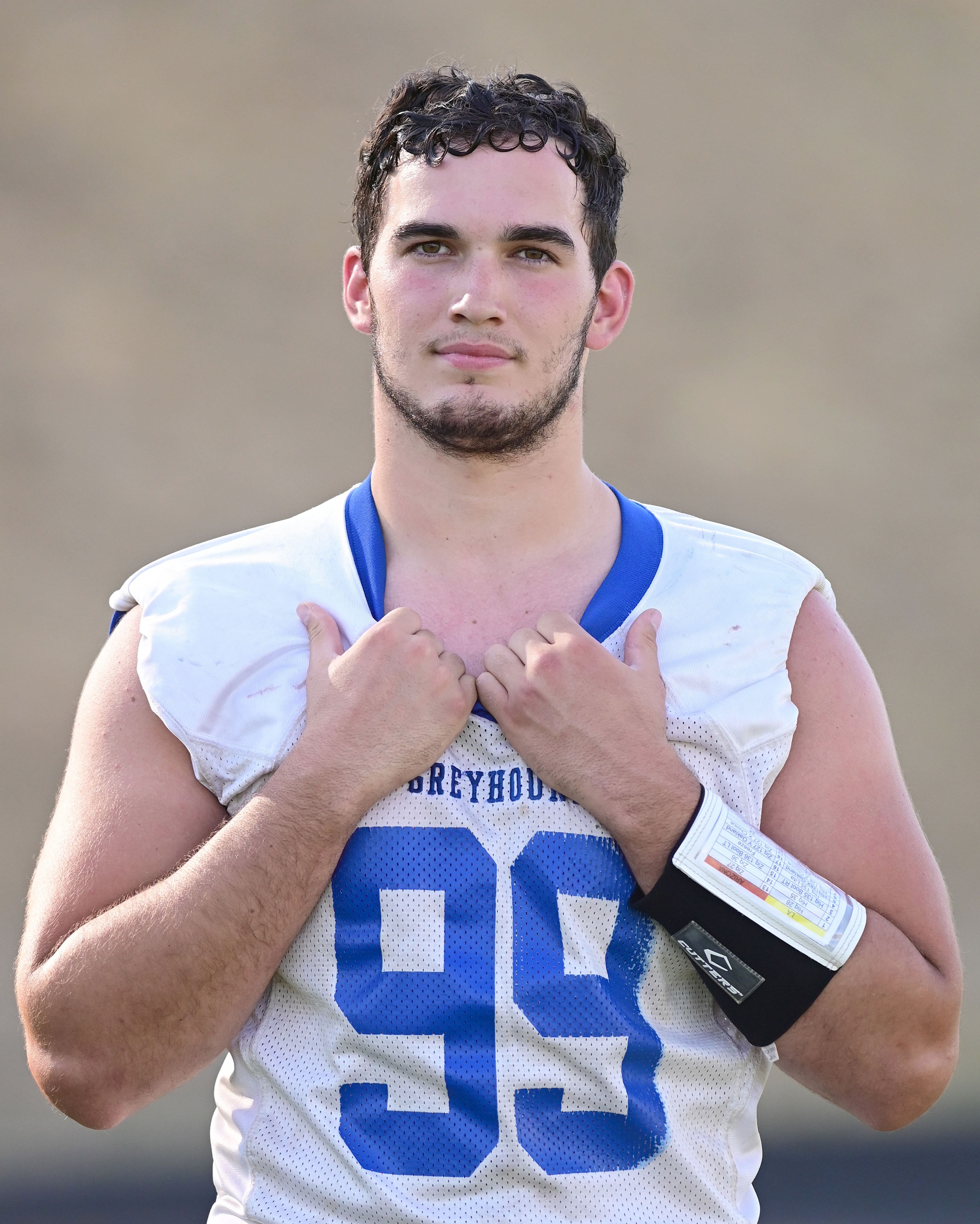 Pullman senior offensive guard and defensive end Sam Sears at practice on Wednesday.