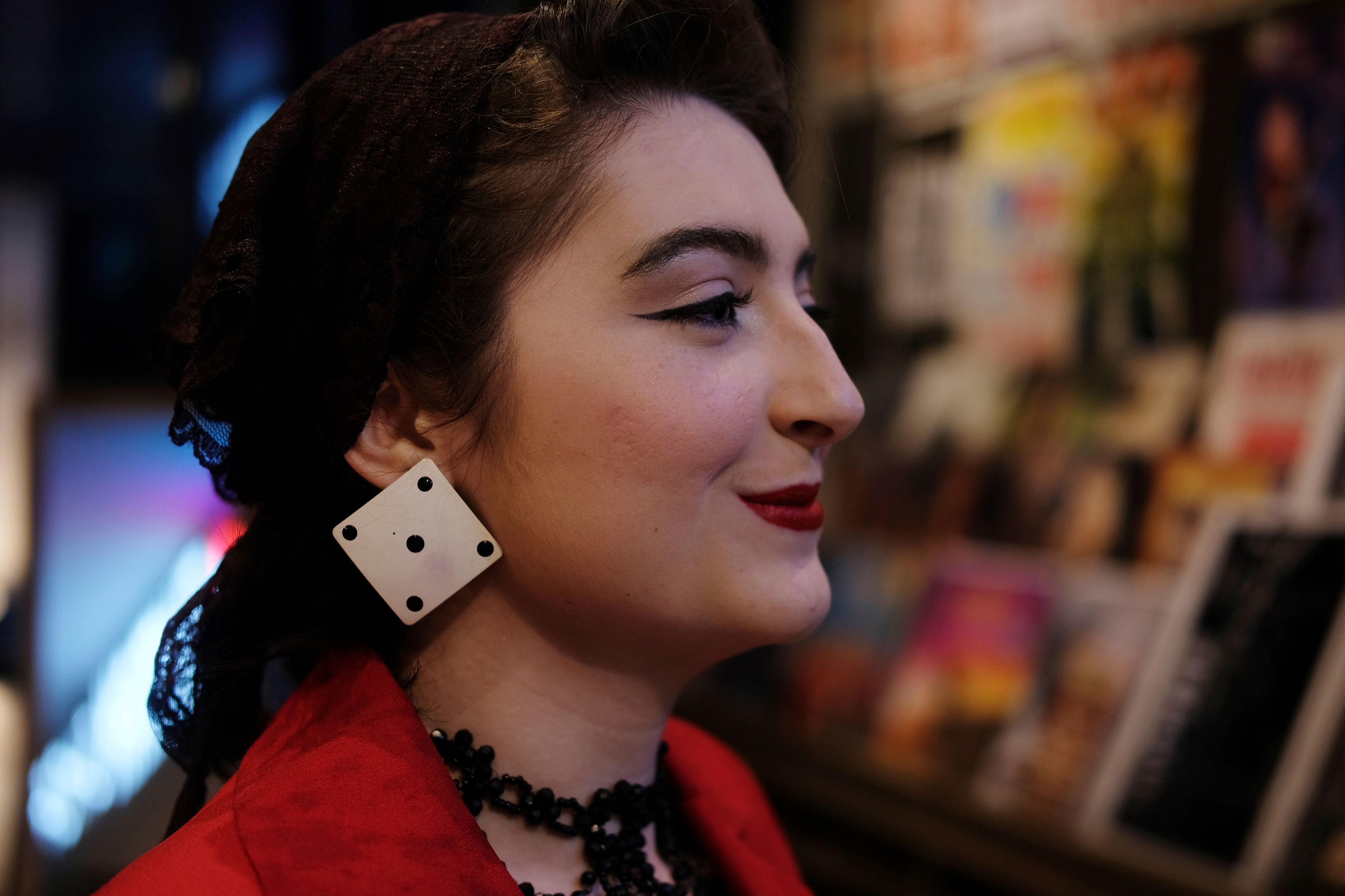 Greer Elise Barajas stands for a portrait at the Ryman Auditorium gift shop before attending a concert by the band Postmodern Jukebox in Nashville, Tenn., on July 30, 2024.