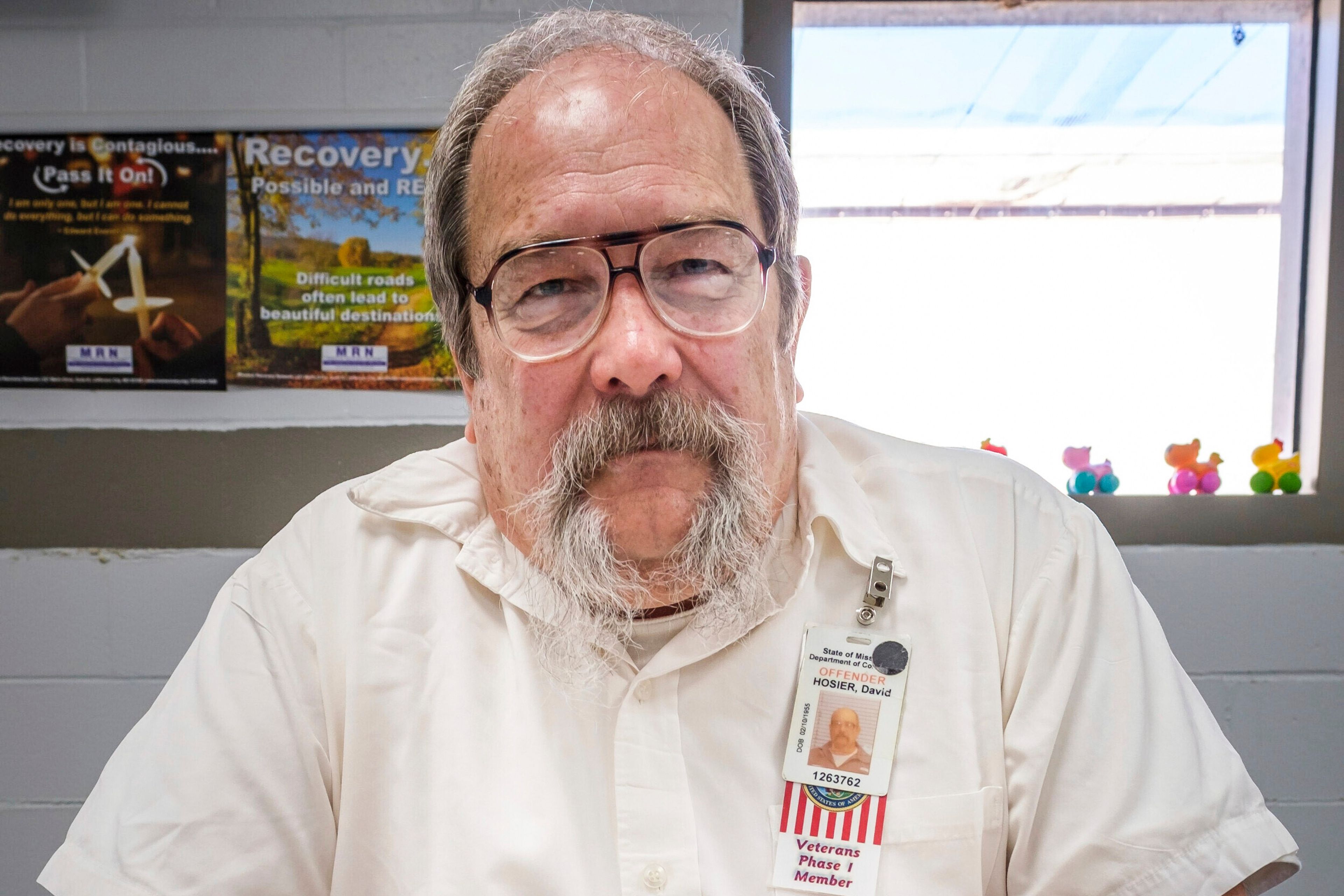 This photo, provided by Missourians to Abolish the Death Penalty, shows inmate David Hosier, Friday, June 7, 2024, at Potosi Correctional Center in Potosi, Missouri. Hosier is scheduled to be executed Tuesday, June 11, 2024, for the deaths of a Jefferson City couple in 2009, but he has long questioned how he could be convicted on circumstantial evidence.