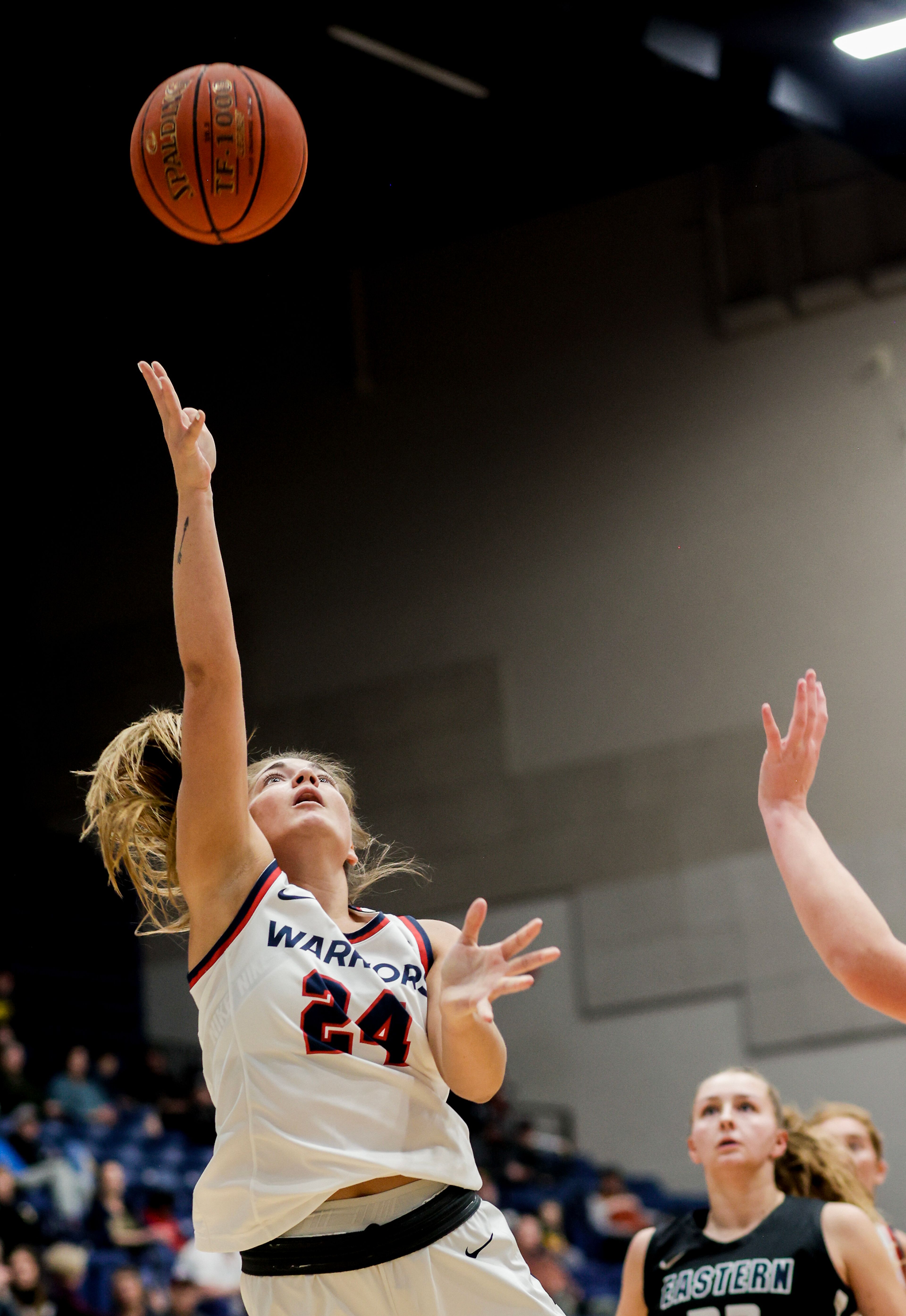 Lewis-Clark State guard Payton Hymas shoots a layup against Eastern Oregon during a Cascade Conference game Friday at Lewis-Clark State College.