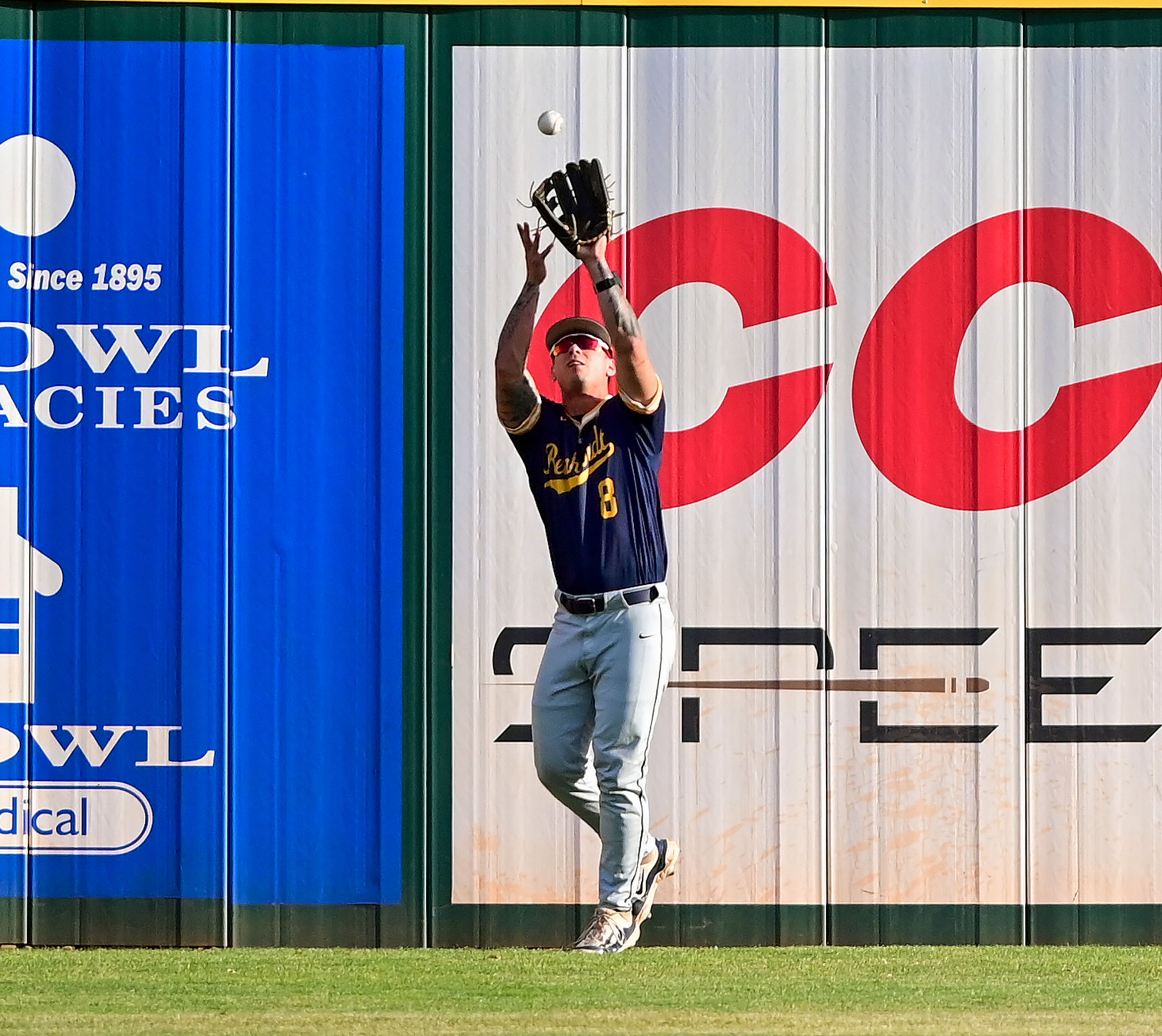 Reinhardt outfielder Dylan Lewis catches a hit from Tennessee Wesleyan in Game 18 of the NAIA World Series at Harris Field in Lewiston on Thursday.