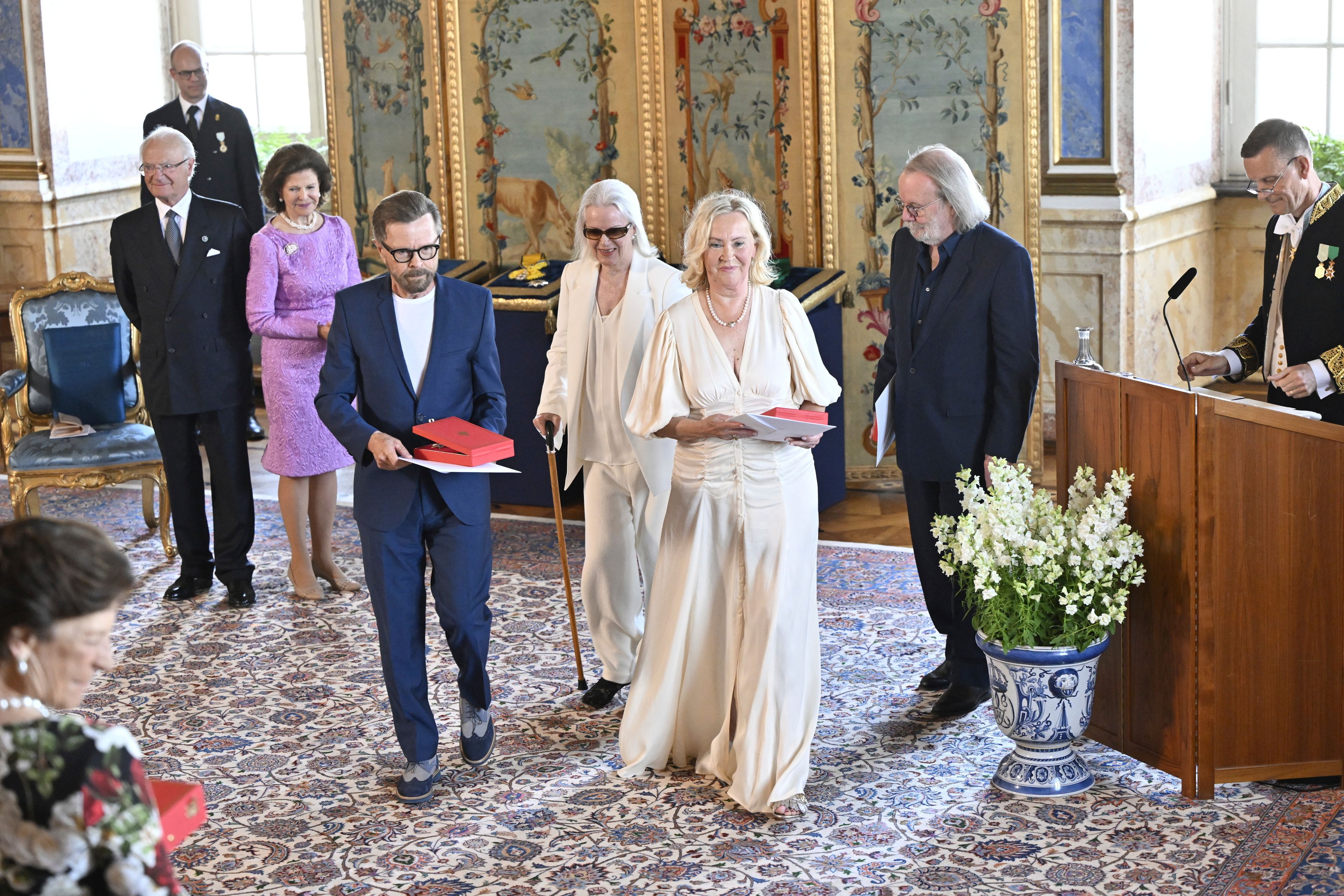 The music group ABBA with Björn Ulvaeus, Anni-Frid Lyngstad, Agnetha Fältskog and Benny Andersson will receive the Royal Vasa Order from Sweden's King Carl Gustaf and Queen Silvia at a ceremony at Stockholm Royal Palace on May 31 for outstanding contributions to Swedish and international music life.