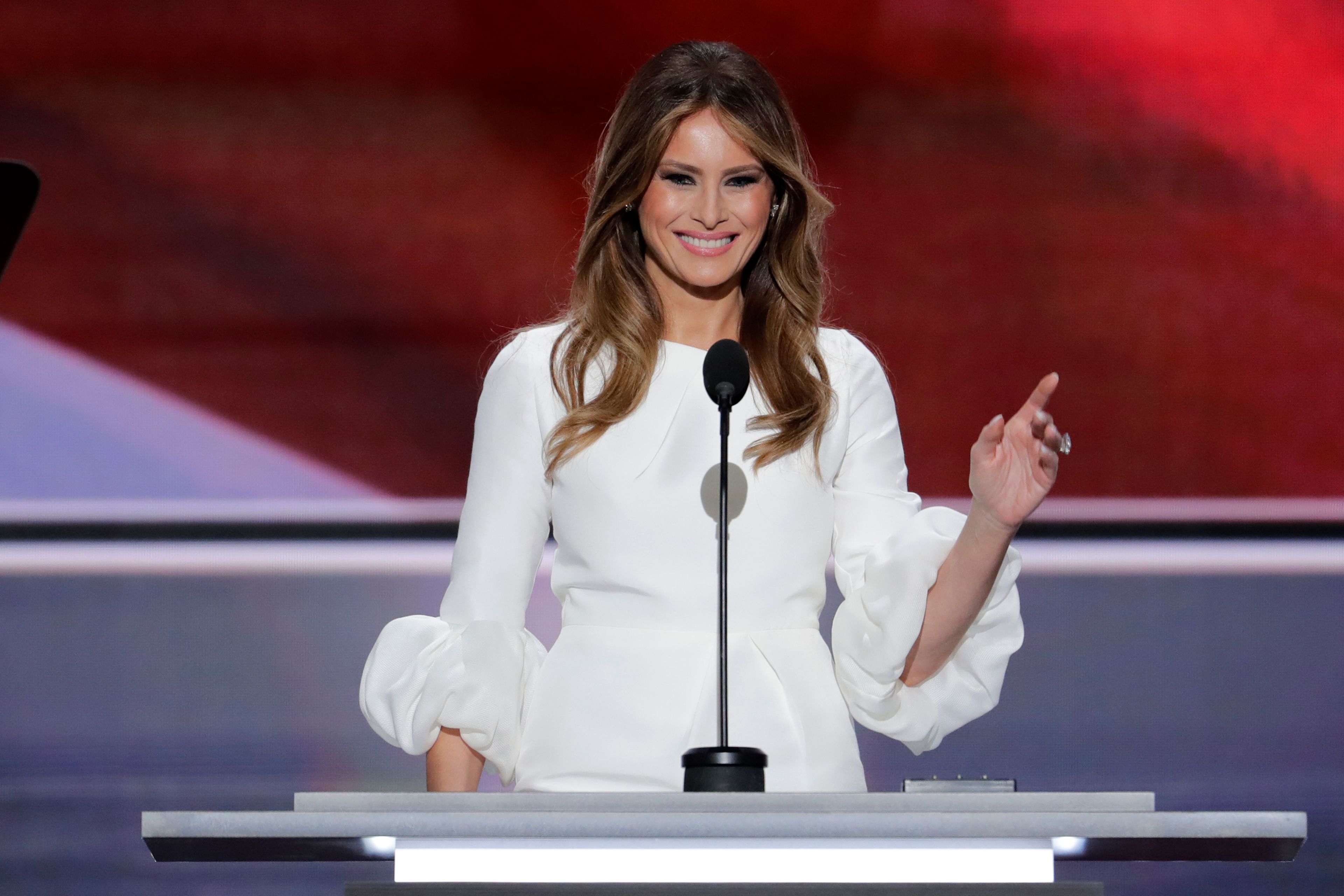 FILE - Melania Trump, wife of Republican Presidential nominee Donald Trump speaks during the opening day of the Republican National Convention in Cleveland, July 18, 2016. (AP Photo/J. Scott Applewhite)