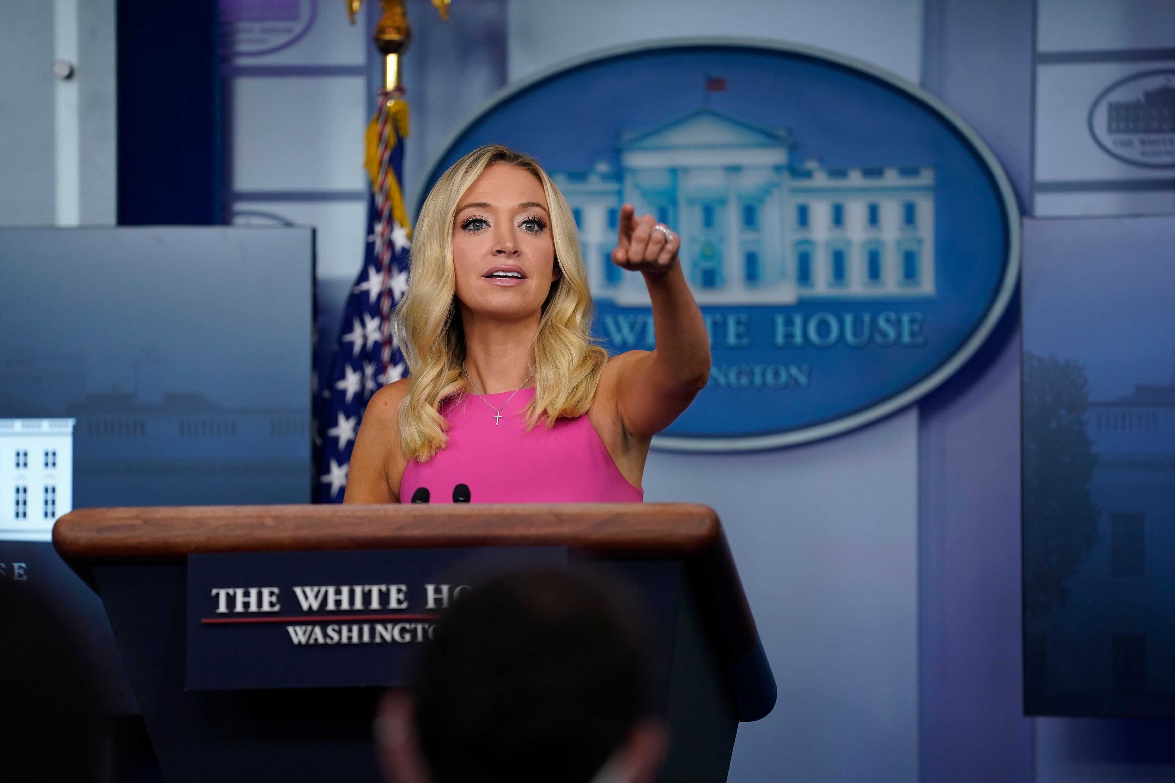 White House press secretary Kayleigh McEnany speaks during a press briefing at the White House, Wednesday, Sept. 9, 2020, in Washington. (AP Photo/Evan Vucci)