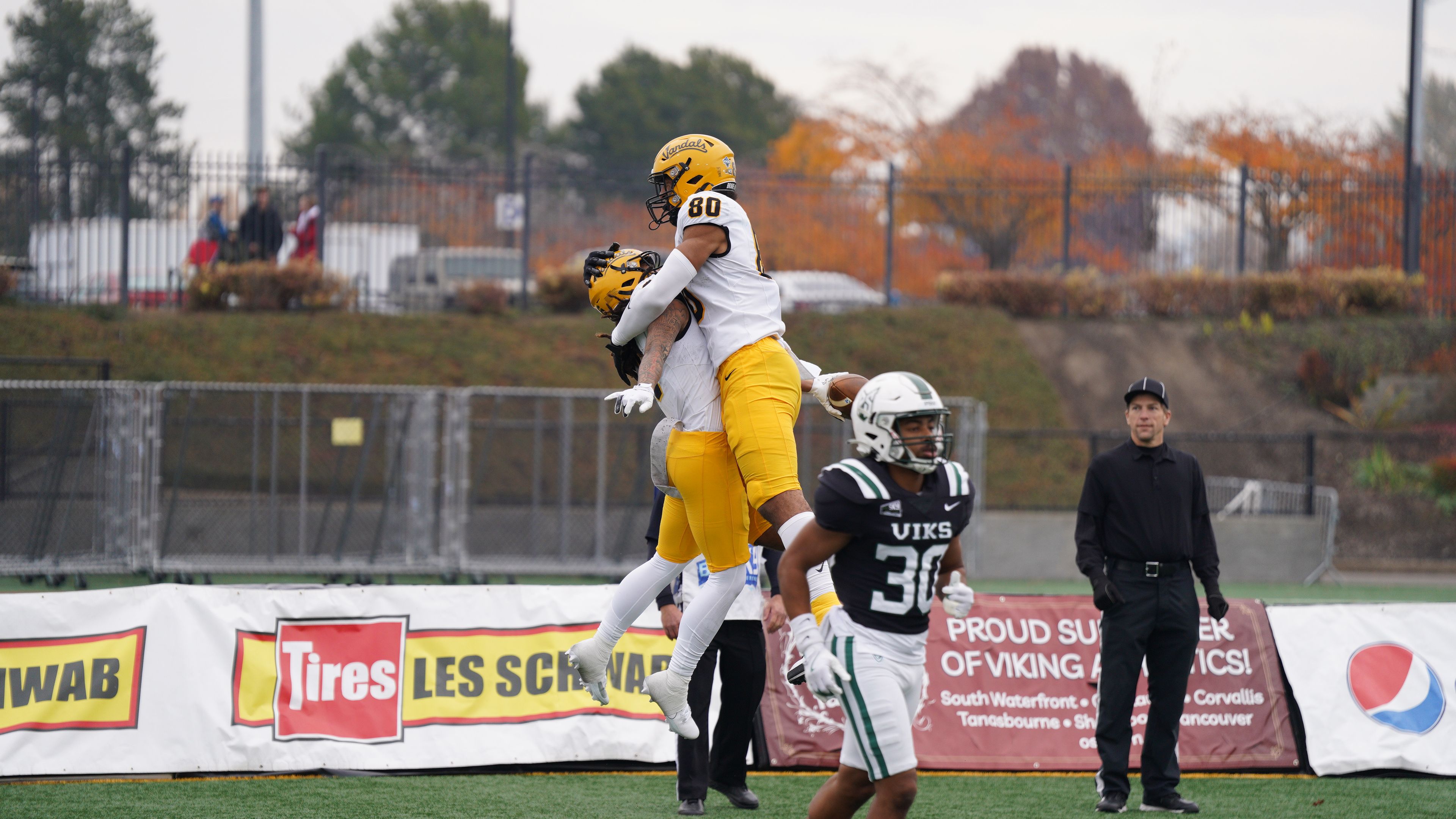 The Vandals celebrate a play during a game against Portland State on Saturday in Hillsboro, Ore.