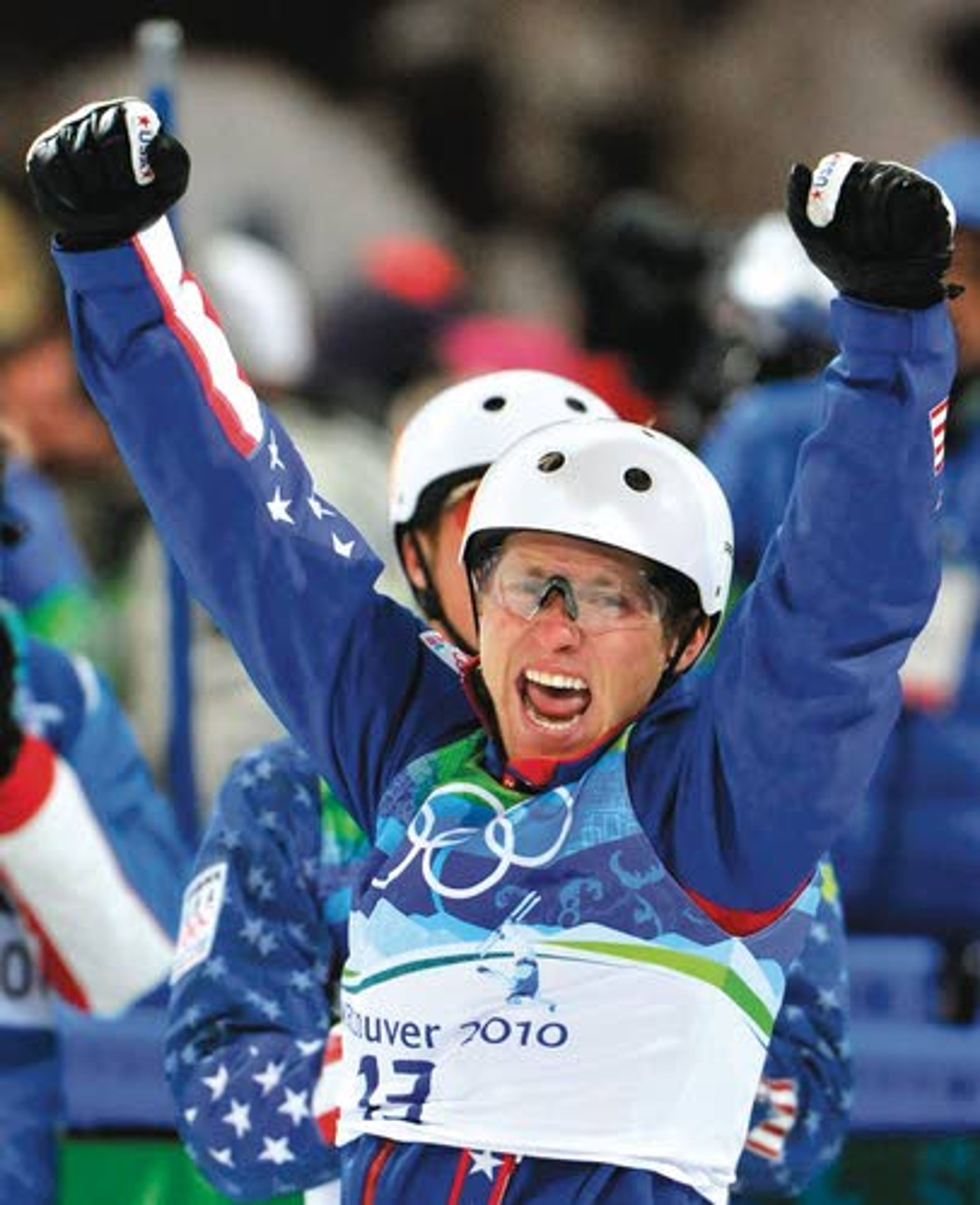 Jeret Peterson of the United States celebrates his Olympic
silver medal in the men’s freestyle aerials final at the Vancouver
2010 Olympics. Peterson died of an apparent suicide on Tuesday.