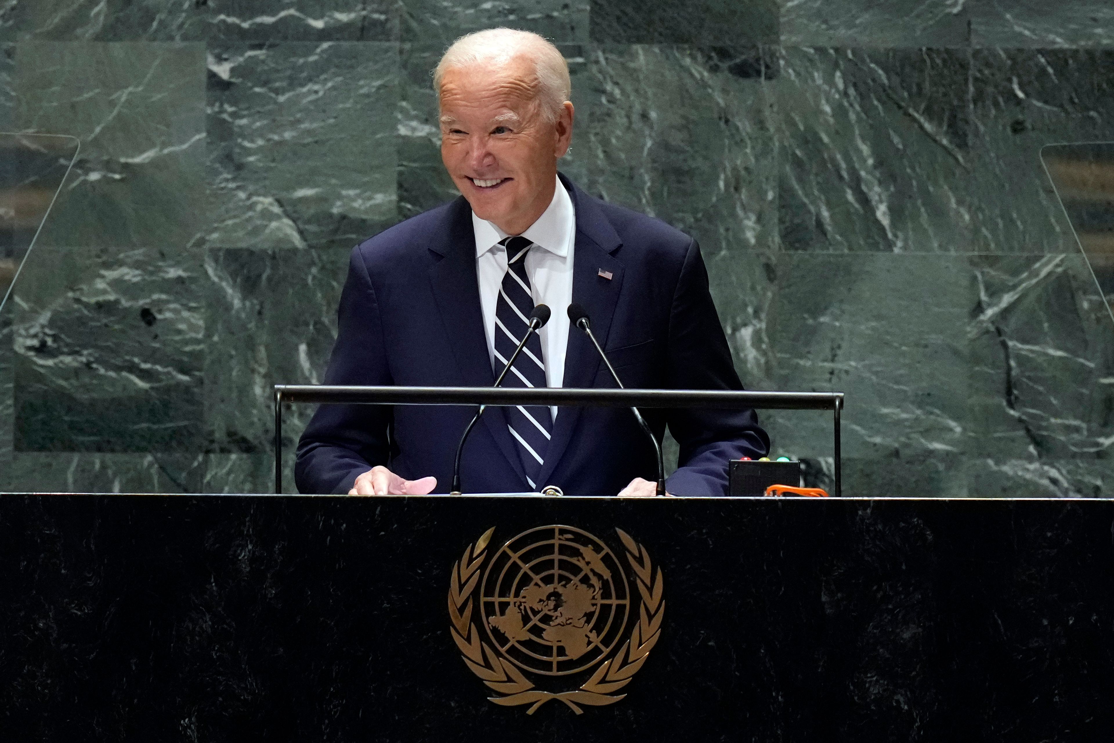 U.S. President Joseph Biden addresses the 79th session of the United Nations General Assembly, Tuesday, Sept. 24, 2024. (AP Photo/Richard Drew)