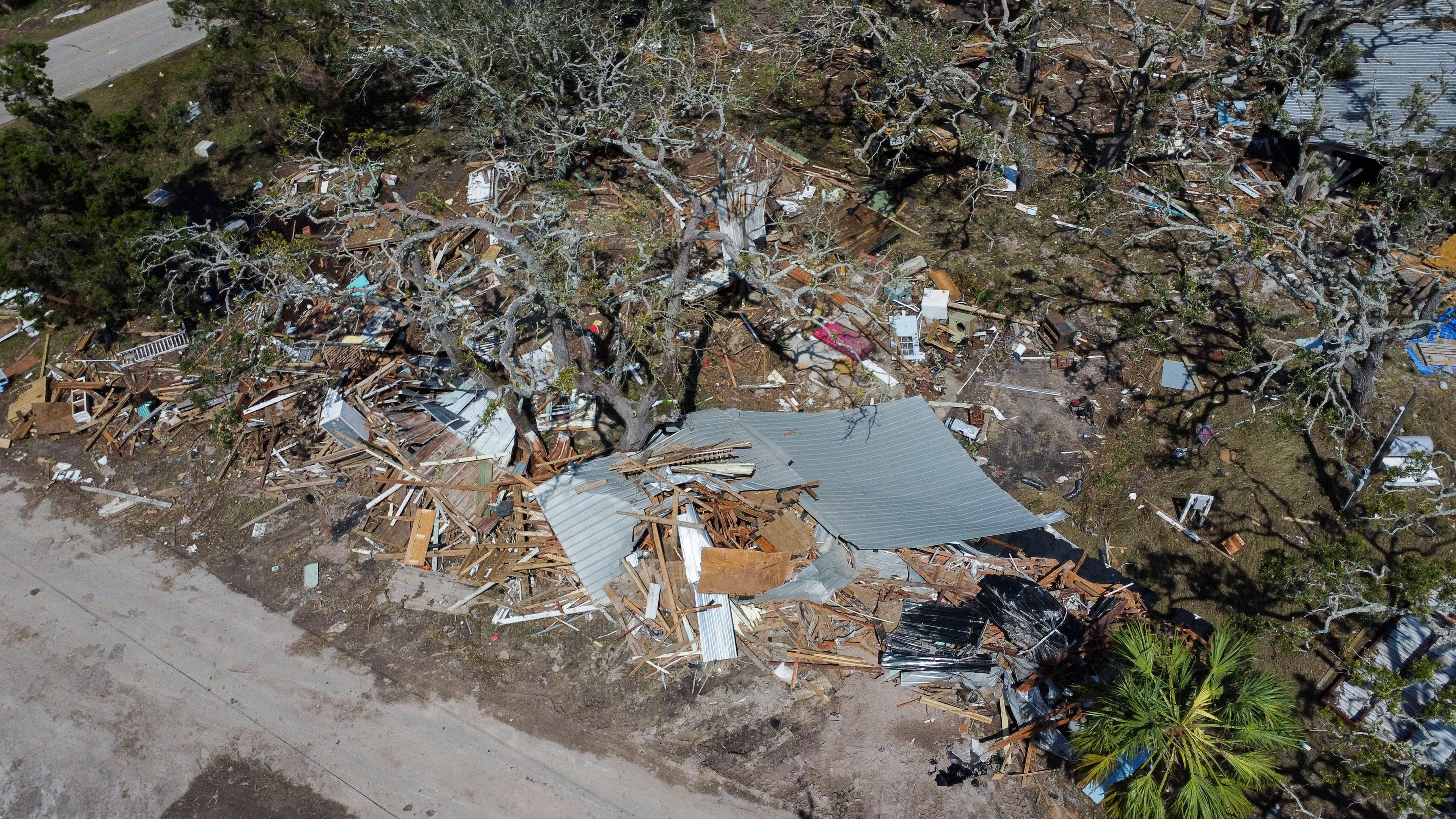 Destruction is seen in the aftermath of Hurricane Helene, in Horseshoe Beach, Fla., Saturday, Sept. 28, 2024. (AP Photo/Stephen Smith)