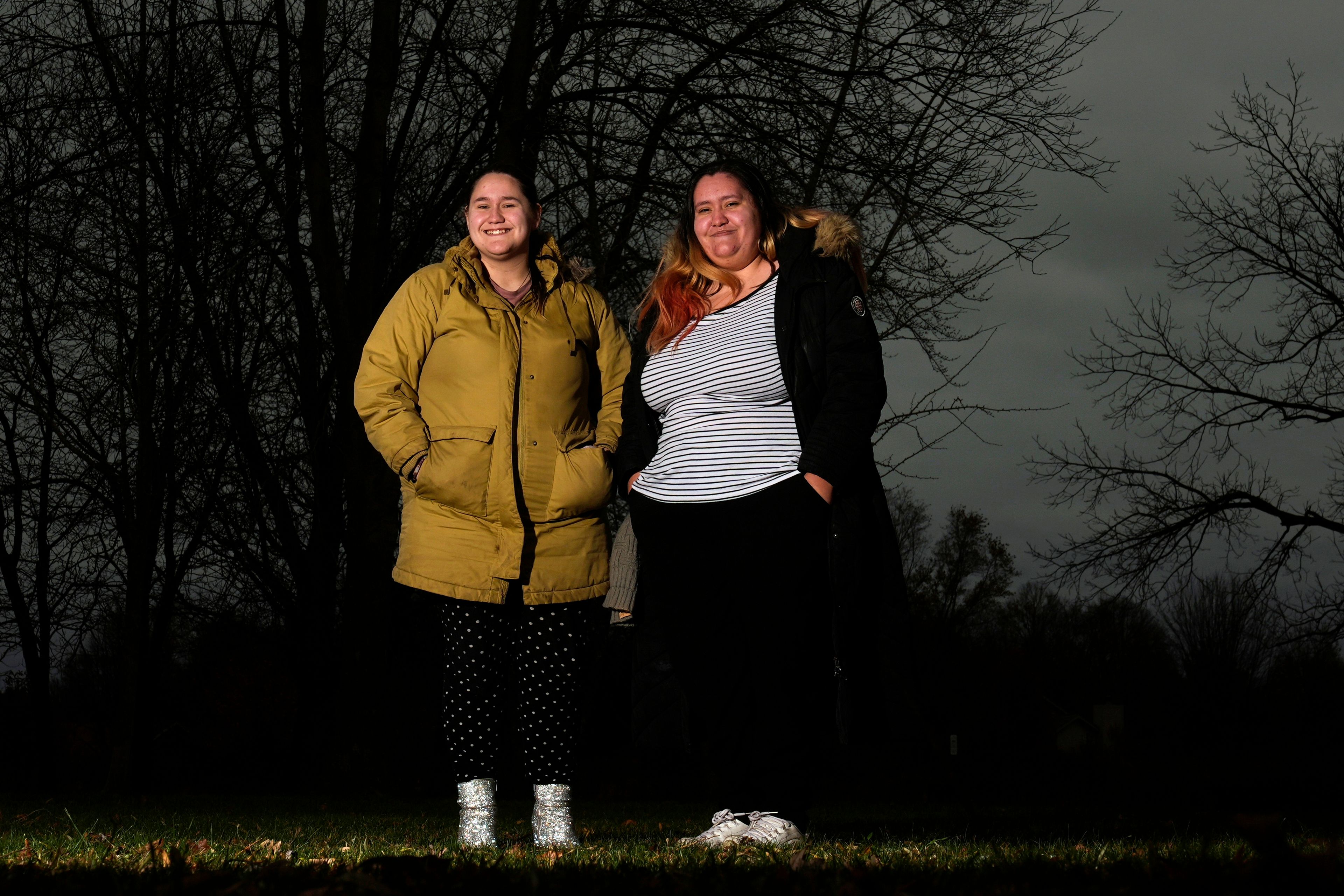 Sadie Perez, left, and her sister Amalia Perez and  are seen Thursday, Nov. 28, 2024, in Wisconsin. (AP Photo/Morry Gash)