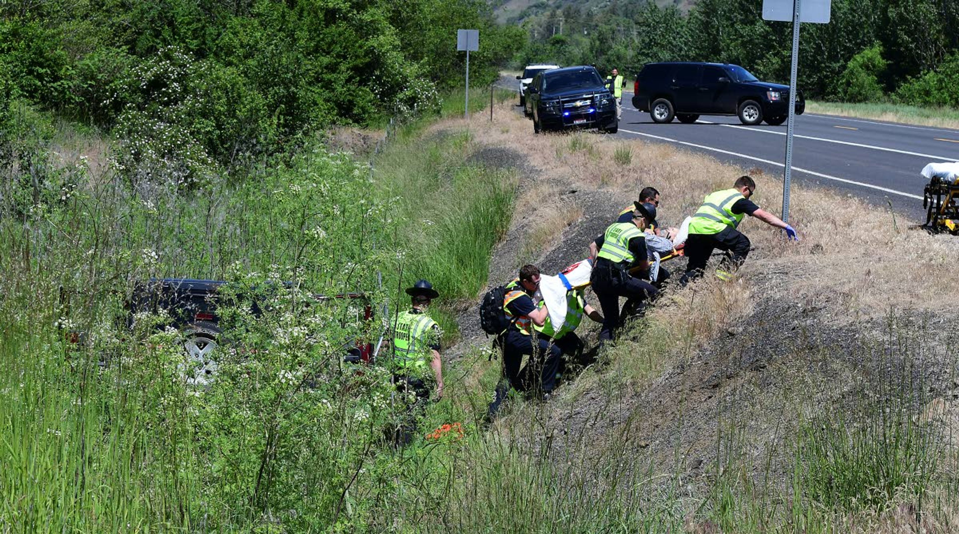 Three people were injured Tuesday in a two-car crash 1 mile north of Lapwai. Christopher K. Rogers, 38, of Grangeville, was driving north on U.S. Highway 95 and tried to pass two vehicles at once at about 11:18 a.m., according to an Idaho State Police news release.