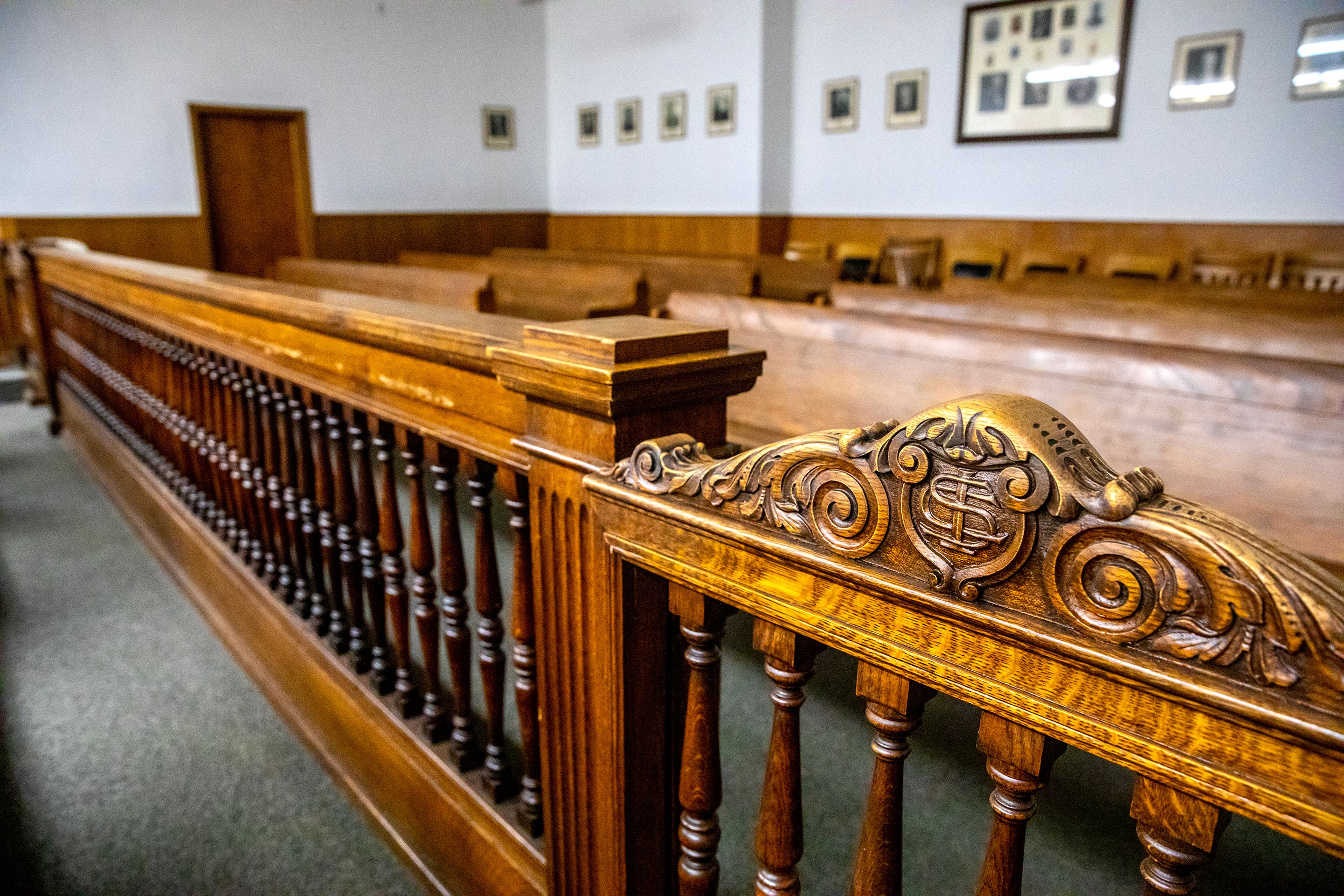 The railing separating the audience and attorneys in courtroom one is one of the parts of the old Nez Perce County Courthouse that will be saved and installed in the new courthouse.