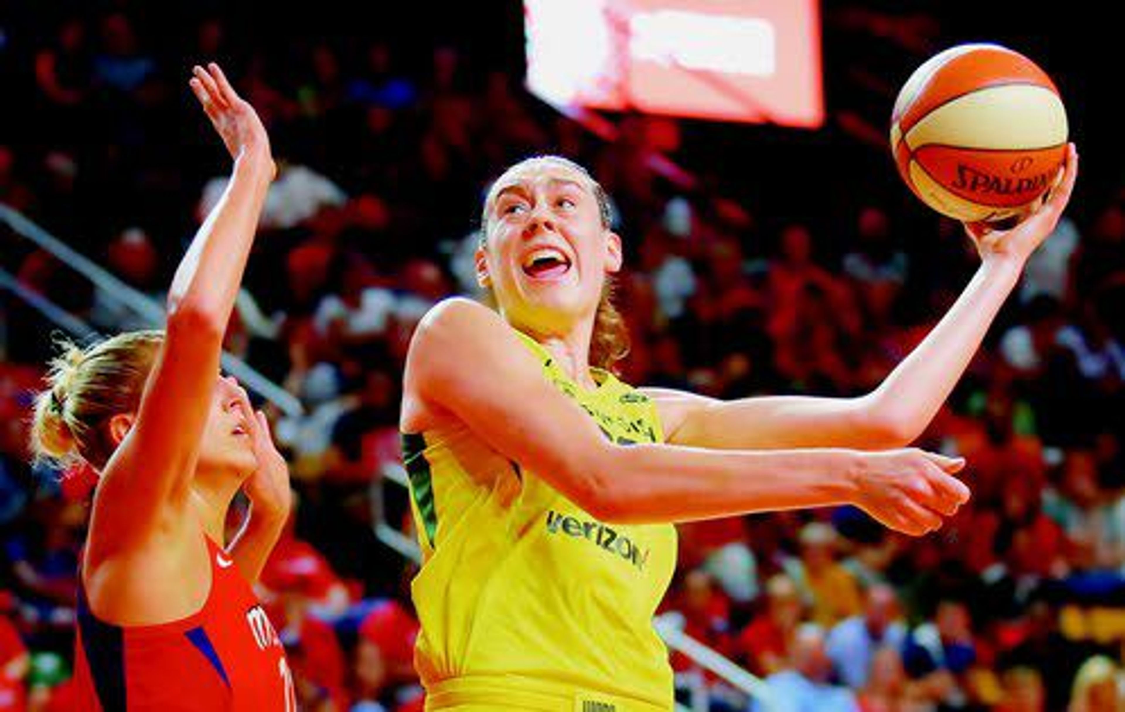 Seattle Storm forward Breanna Stewart shoots over Washington forward Elena Delle Donne during the second half of Game 3 of the WNBA finals on Wednesday.