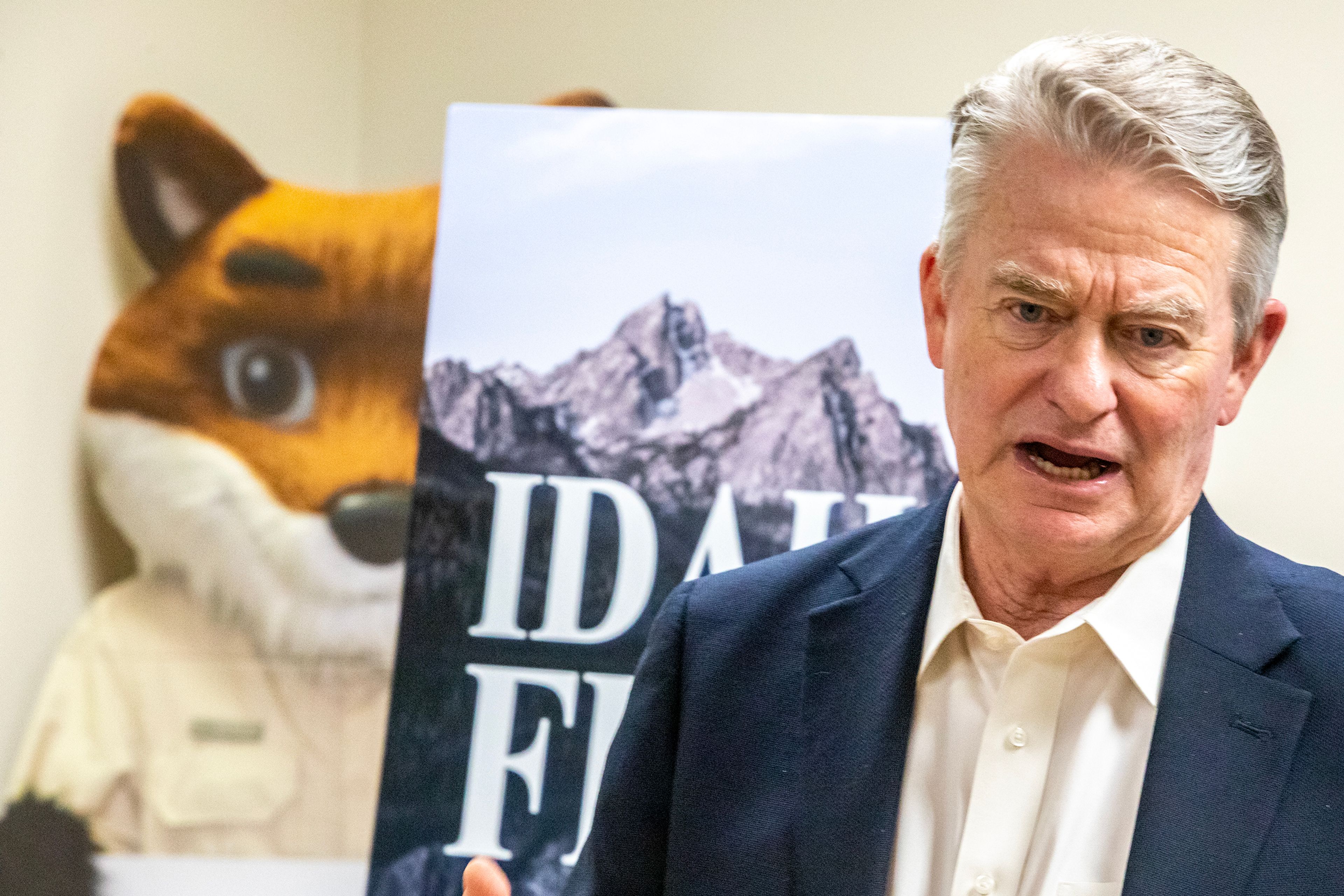 Idaho Governor Brad Little discusses his first 100 days in office during a meeting with the press Monday at the Lewis and Clark Discovery Center of Hells Gate State Park in Lewiston.