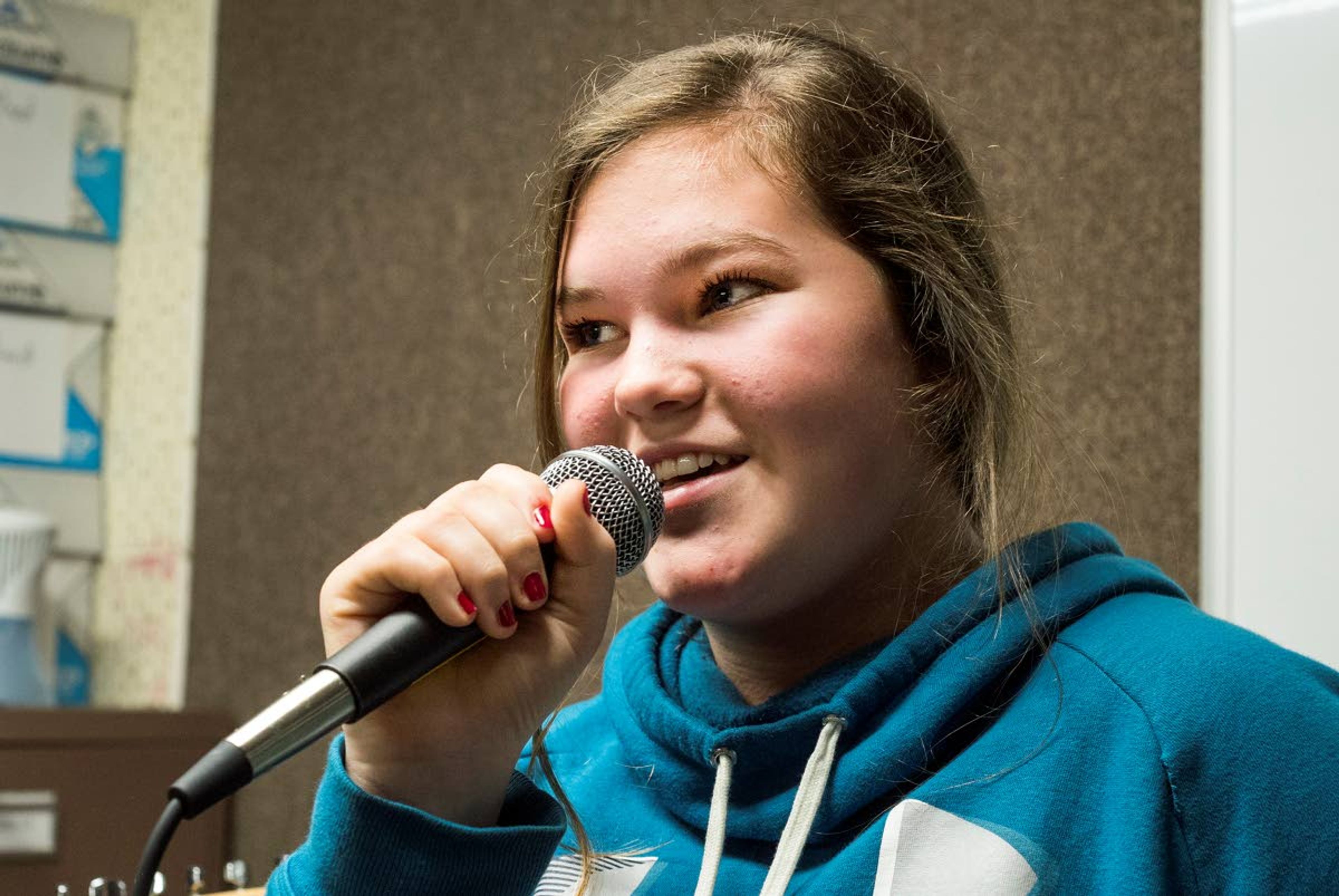 Erica Grobey sings with her country band, "Route 66," during modern band class at Nezperce School on Tuesday in Nezperce.