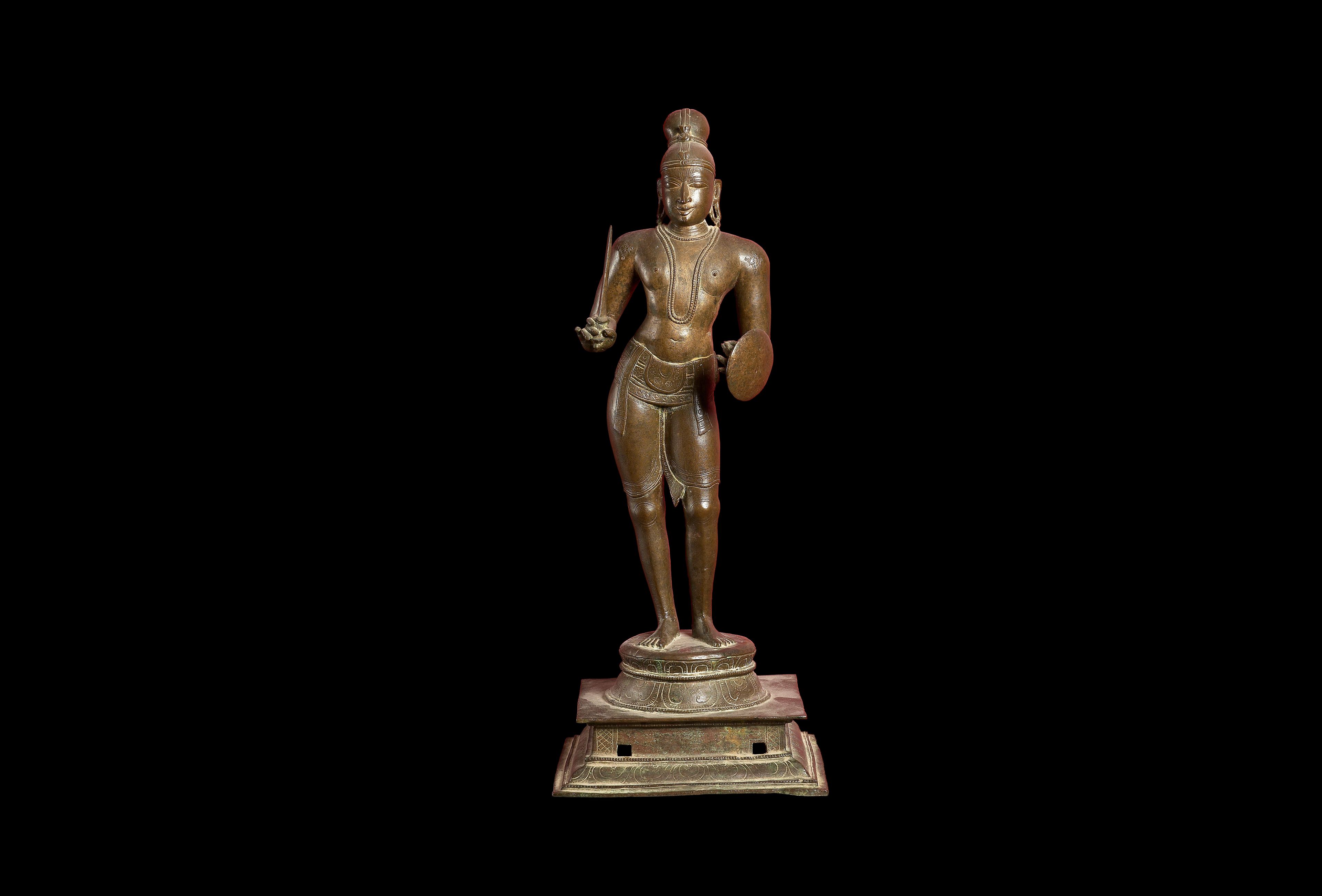 In this photo provided by Ashmolean Museum, University of Oxford on Monday, June 10, 2024, a view of a 500-year-old bronze depicting Tirumankai Alvar. Oxford University has agreed to return a 500-year-old bronze sculpture of a Hindu saint to India. The Ashmolean Museum says the Indian High Commission had made a claim four years ago for the bronze figure of Tirumankai Alvar that was allegedly looted from a temple.