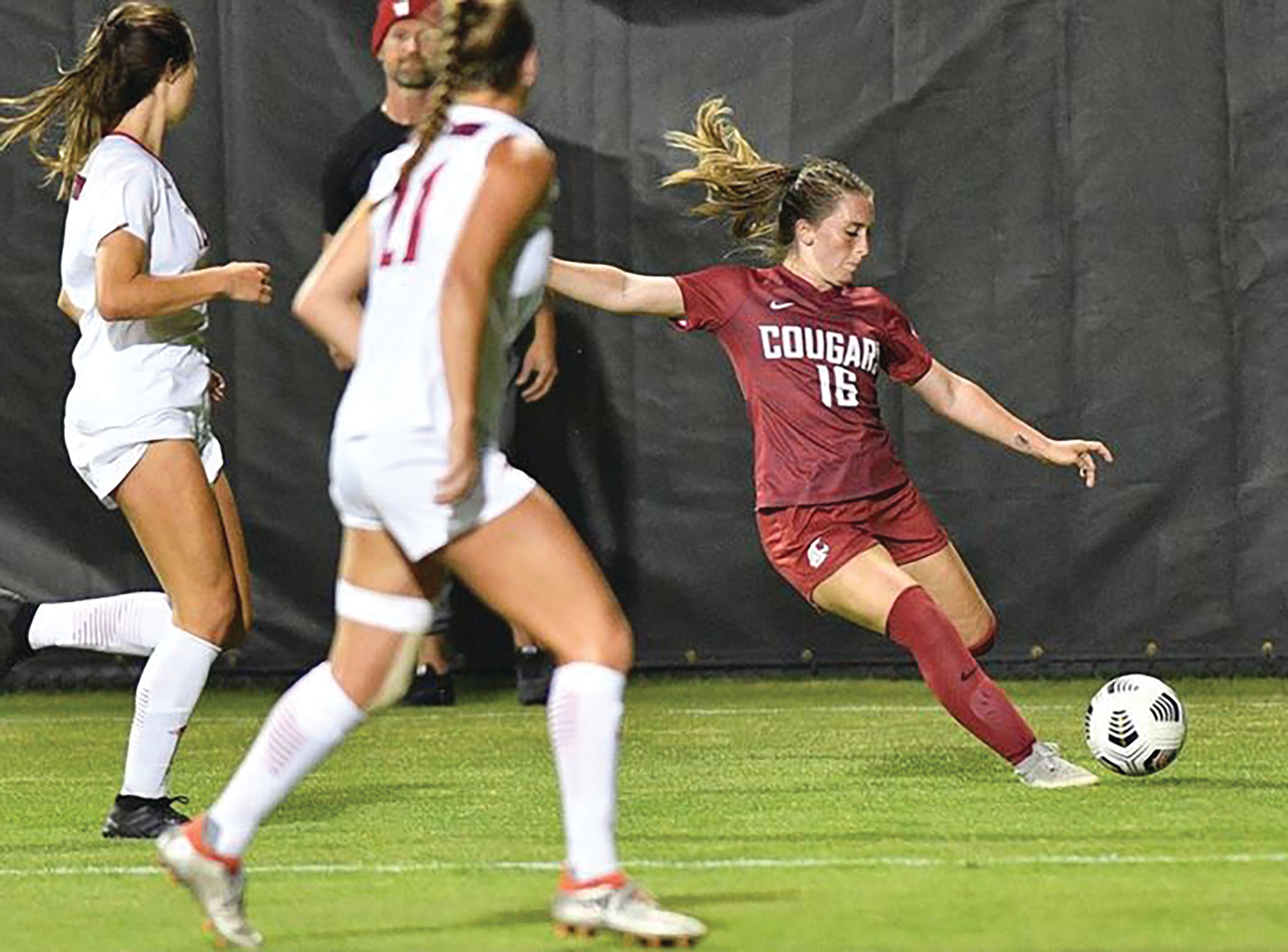 Washington State sophomore forward Alyssa Gray looks to kick a ball during an Aug. 19 game against Arkansas State. Gray had a goal in Sunday's 2-0 win at Colorado.