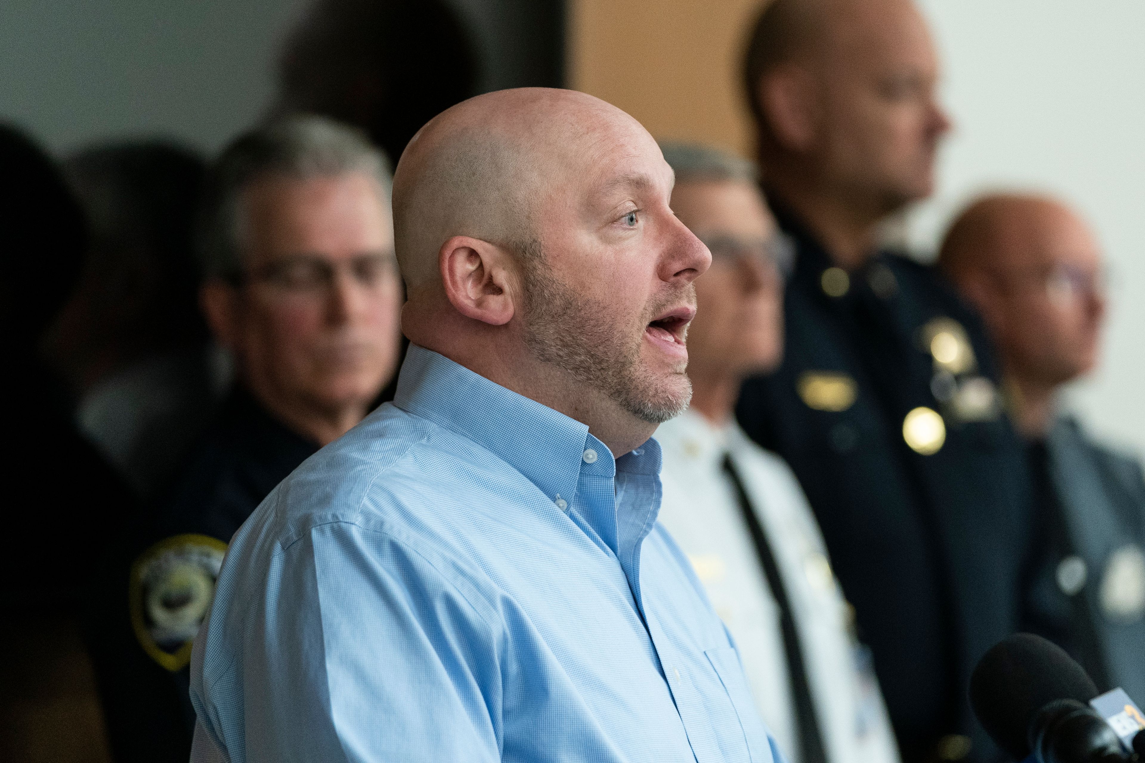 Chesapeake City Manager Chris Price speaks to reporters after a mass shooting at a Walmart, Wednesday, Nov. 23, 2022, in Chesapeake, Va. Police say a shooter opened fire, leaving several people dead. It was the countryâ€™s second high-profile mass killing in a handful of days. (AP Photo/Alex Brandon)