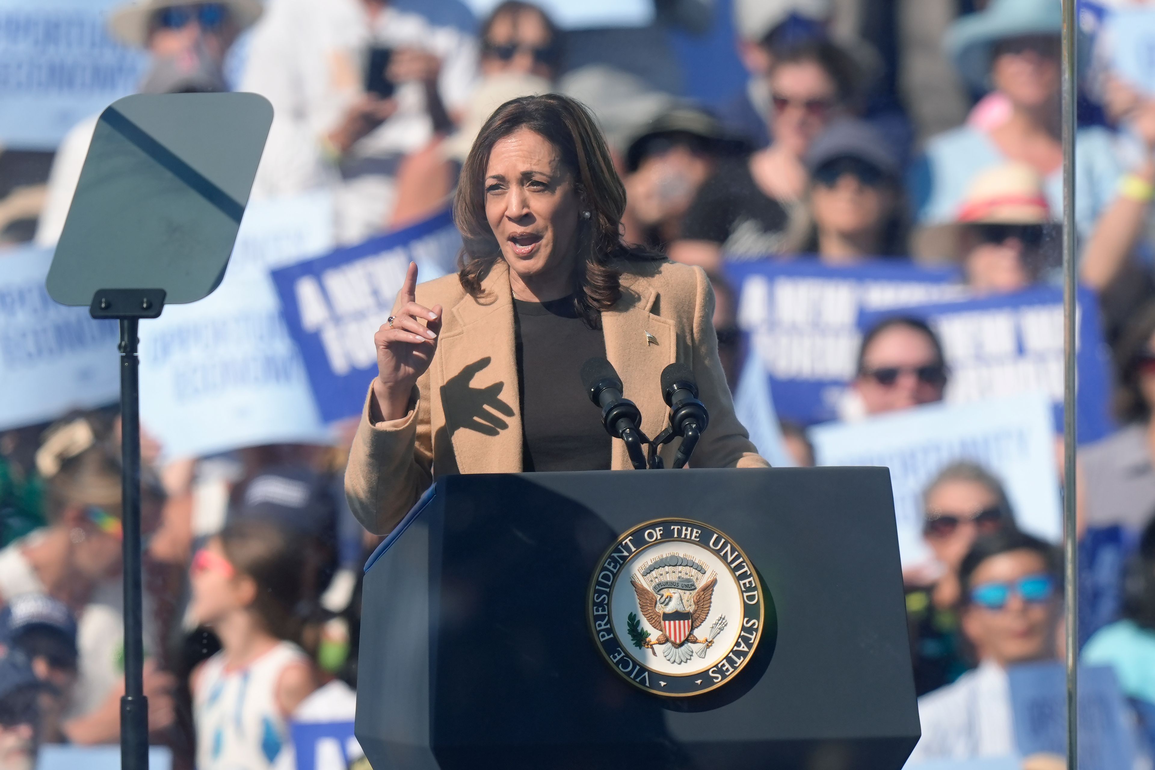 Democratic presidential nominee Vice President Kamala Harris speaks during a campaign stop at the Throwback Brewery, in North Hampton, N.H., Wednesday, Sept. 4, 2024. (AP Photo/Steven Senne)