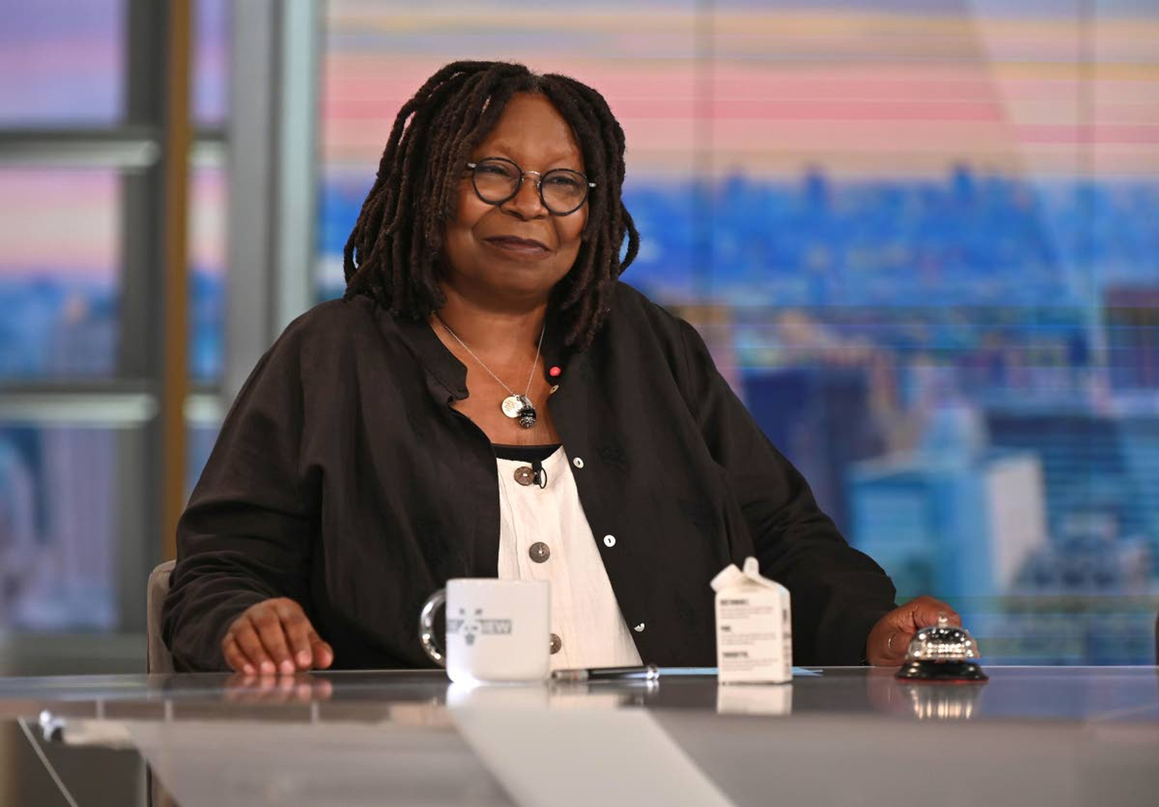 “The View” co-host Whoopi Goldberg is shown on the set of the daytime talk series. ABC suspended Goldberg for two weeks for making incorrect comments at the end of January that the Holocaust wasn’t about race but “man’s inhumanity to man.” She quickly acknowledged her error and apologized.