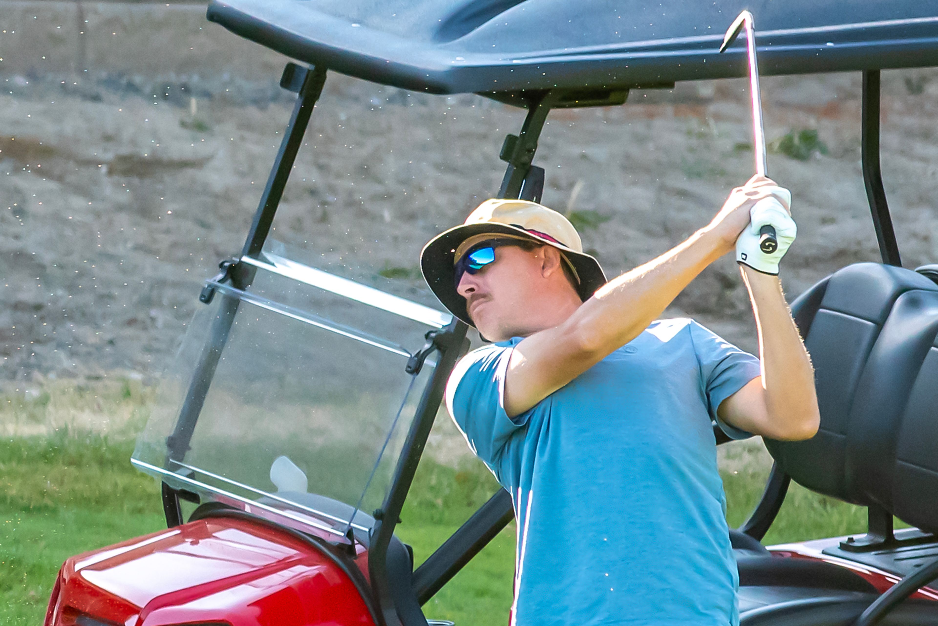 Joel Dahmen hits his ball down the fairway while playing at the Lewiston Golf and Country Club on Saturday morning.