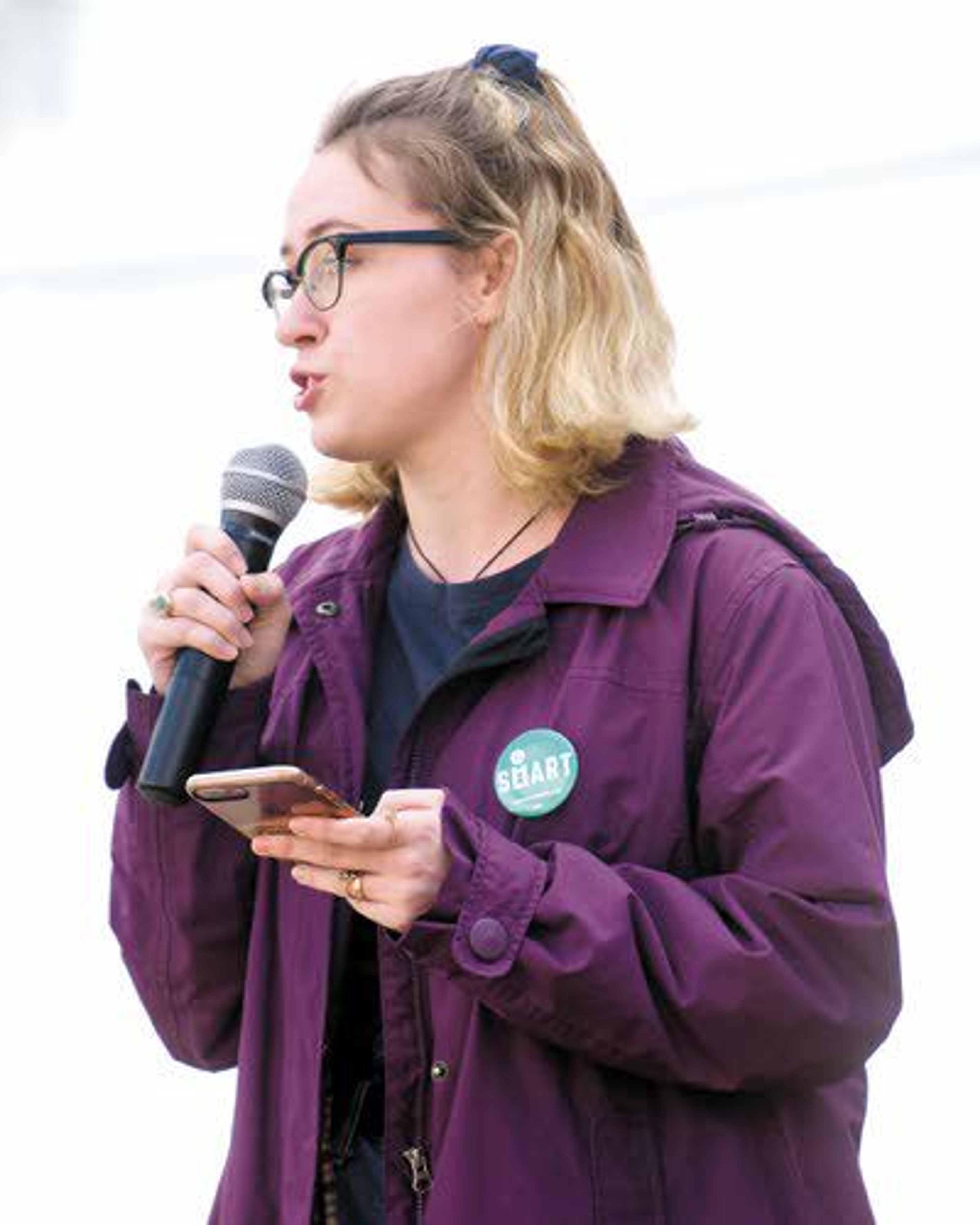 Gracyn Richardson, a student at Lewiston High School, gives a speech about greater gun control laws and having more young voices being heard in the debate at the rally in Lewiston.