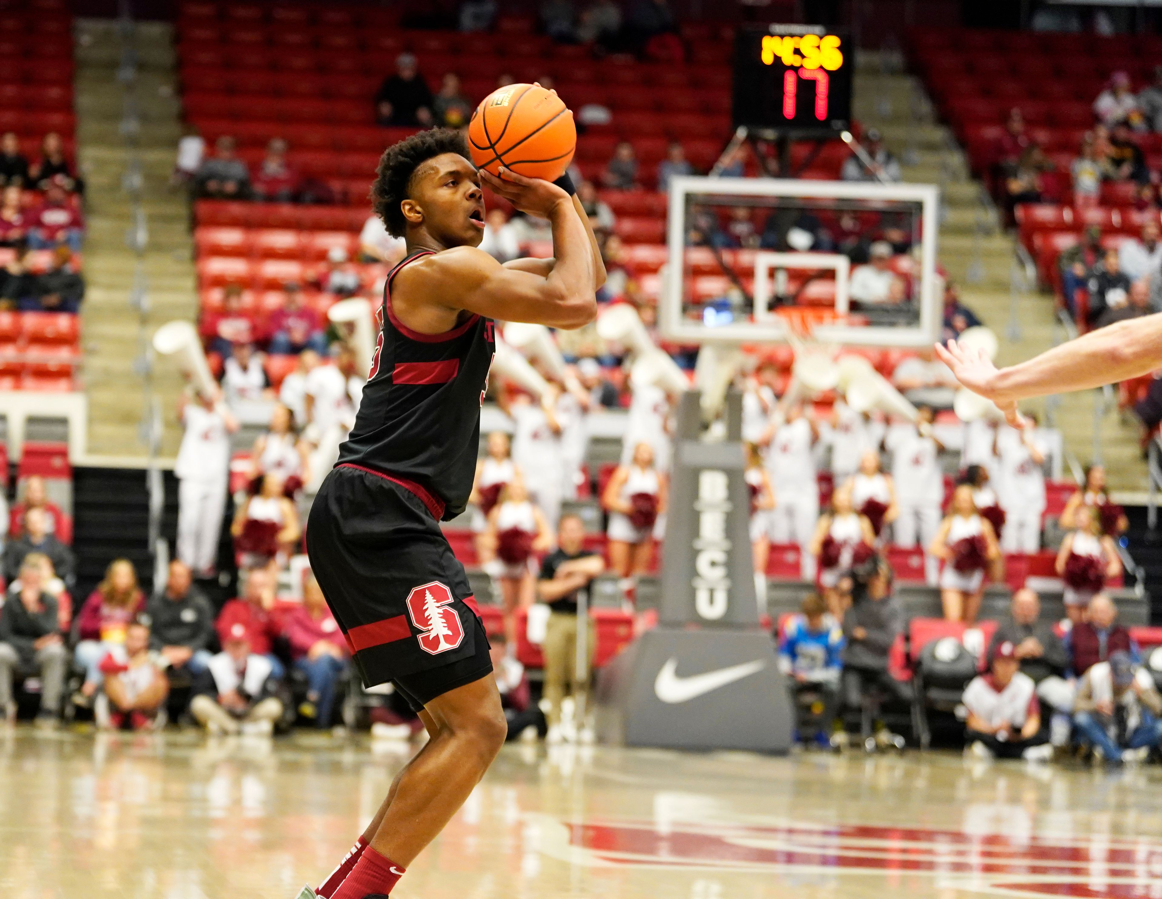 Stanford forward Harrison Ingram shoots against Washington State during the first half of an NCAA college basketball game in Pullman, Wash., Saturday, Jan. 14, 2023. (AP Photo/Dean Hare)