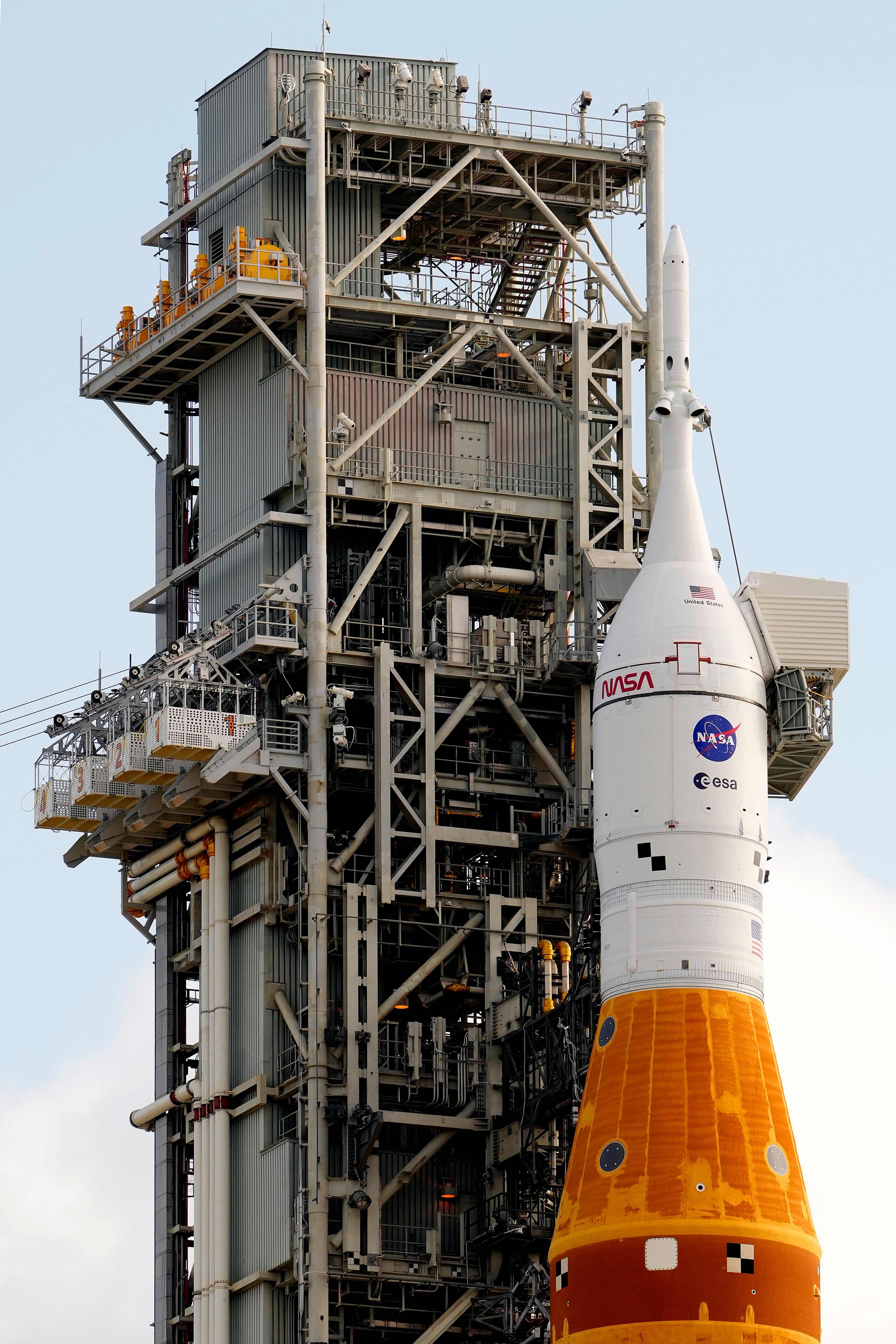 NASA's Artermis II moon rocket sits on Launch Pad 39-B at the Kennedy Space Center Sunday in Cape Canaveral, Fla.