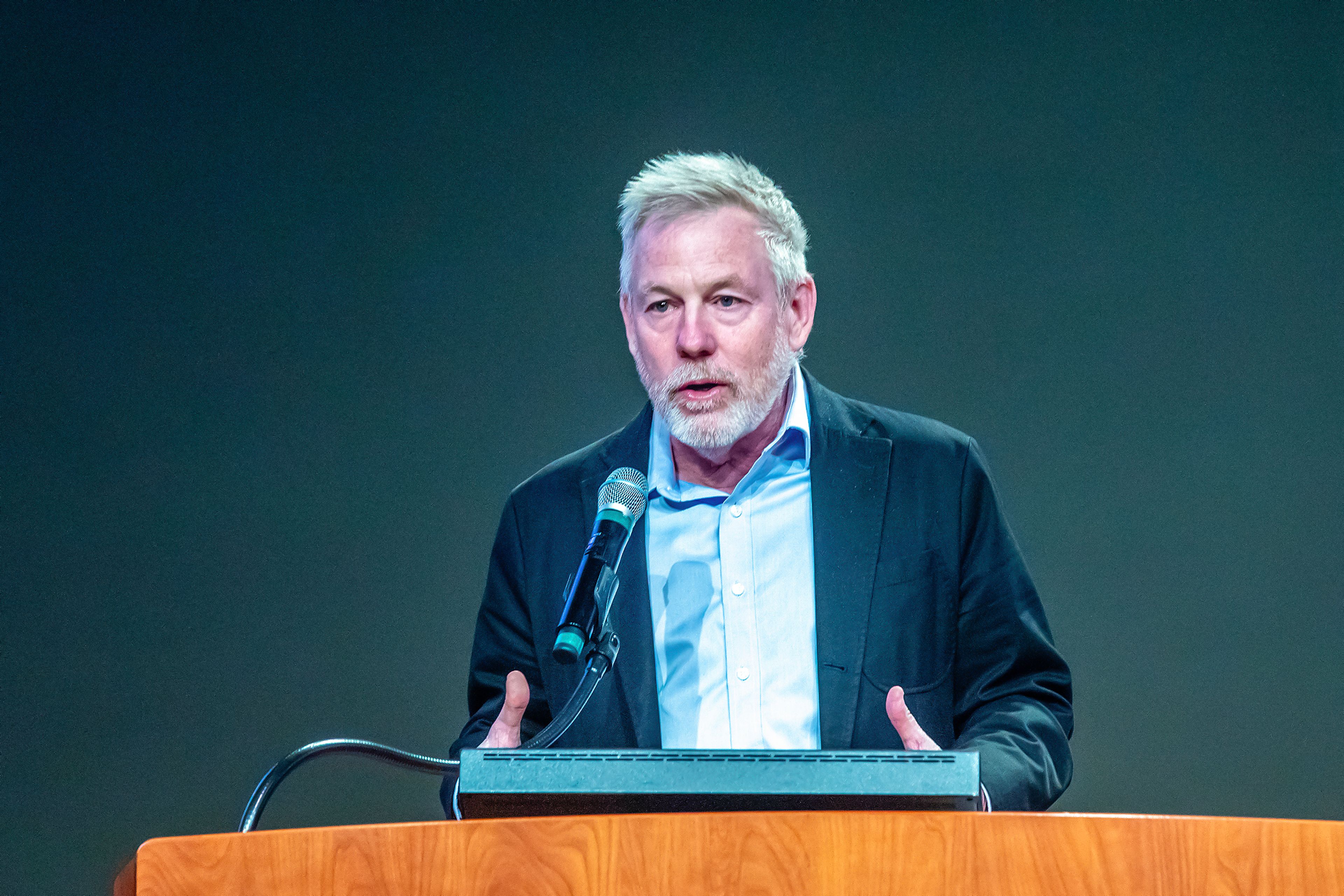 Mike Faupel, executive director of Palouse Basin Aquifer Committee, speaks about the state of the Palouse basin at the 2024 Palouse Basin Water Summit Tuesday in Pullman.,