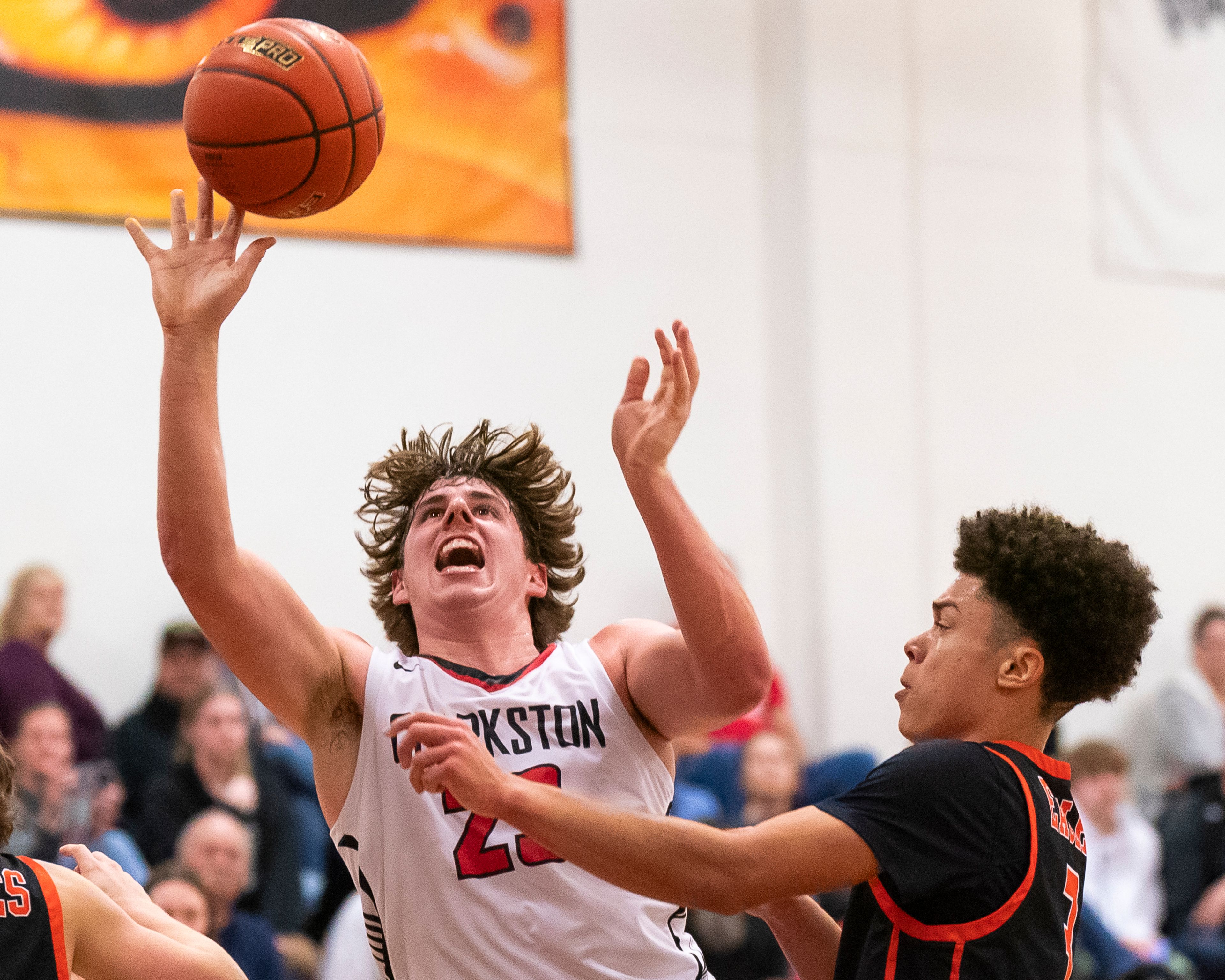 Clarkston’s Josh Hoffman (23) goes up for a shot during their game against West Valley on Tuesday at Clarkston High School.