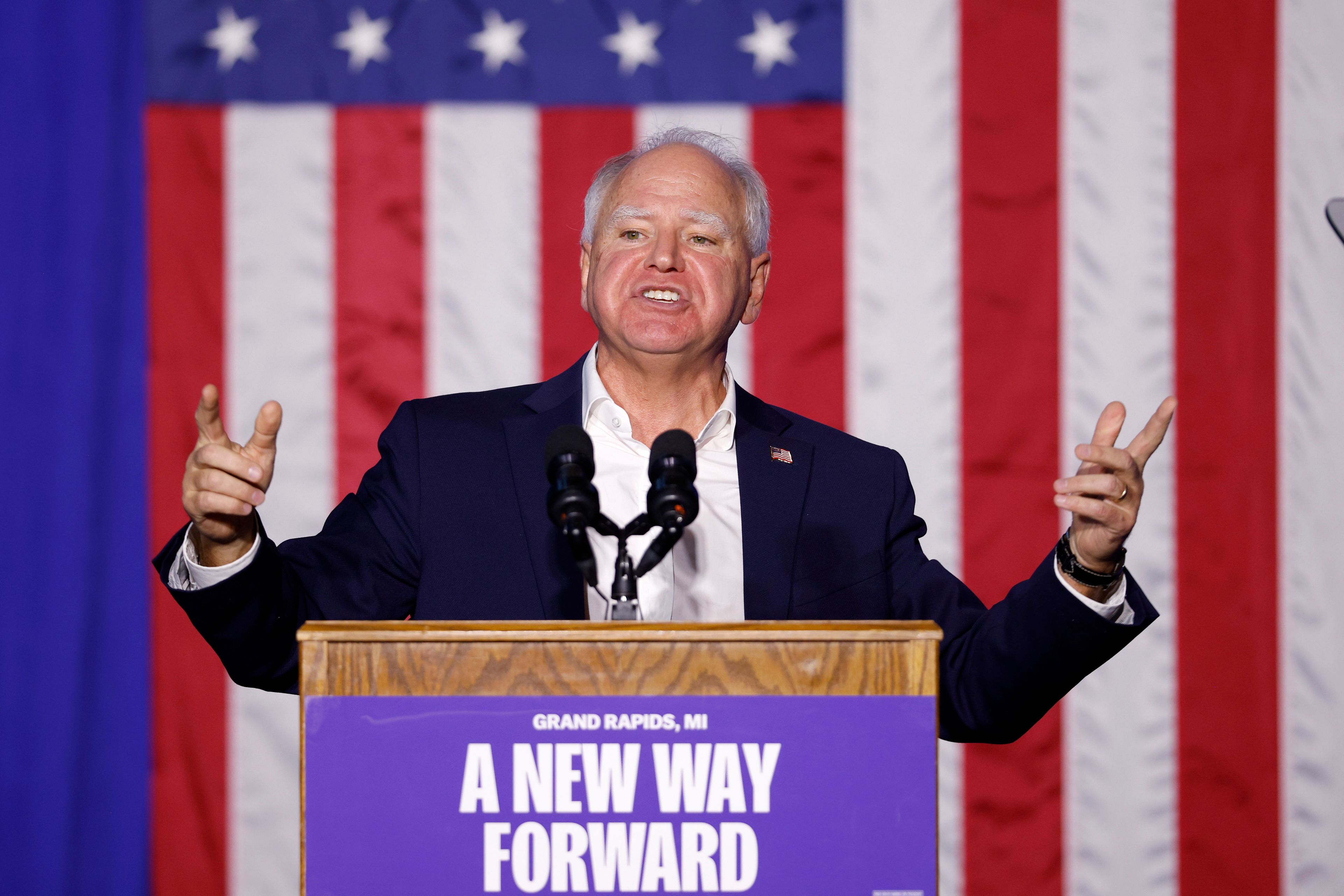 Democratic vice presidential candidate Minnesota Gov. Tim Walz speaks during a campaign event, Thursday, Sept. 12, 2024, in Grand Rapids, Mich. (AP Photo/Al Goldis)