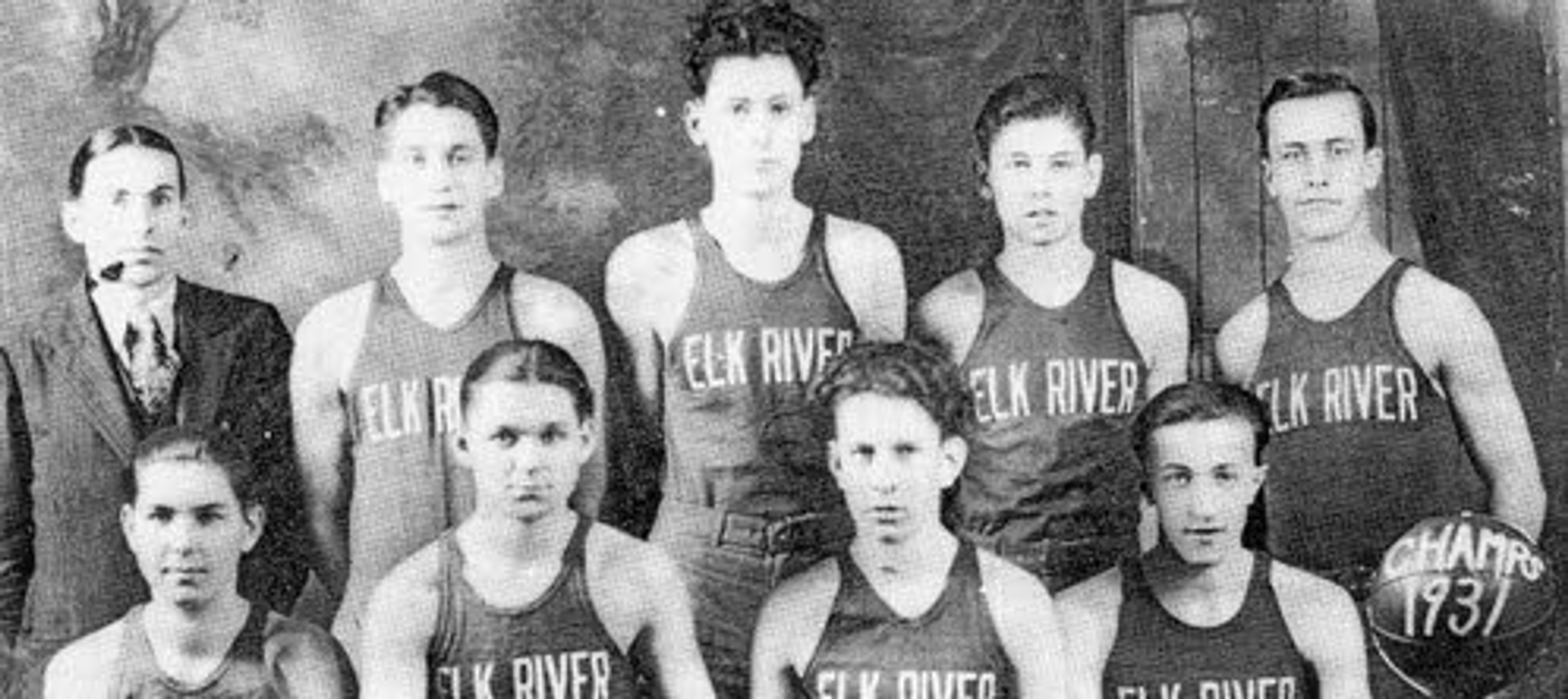 The Elk River basketball team was the White Pine District champions during the 1930-31 season. From left, back row: Coach E.L. Holt, Howard Woodward, Harry Solby, Wayne Graham and Jim Woodard; front row: Roland Lundblad, Fred Larsen, Ray Malm and Mike Zivinich.