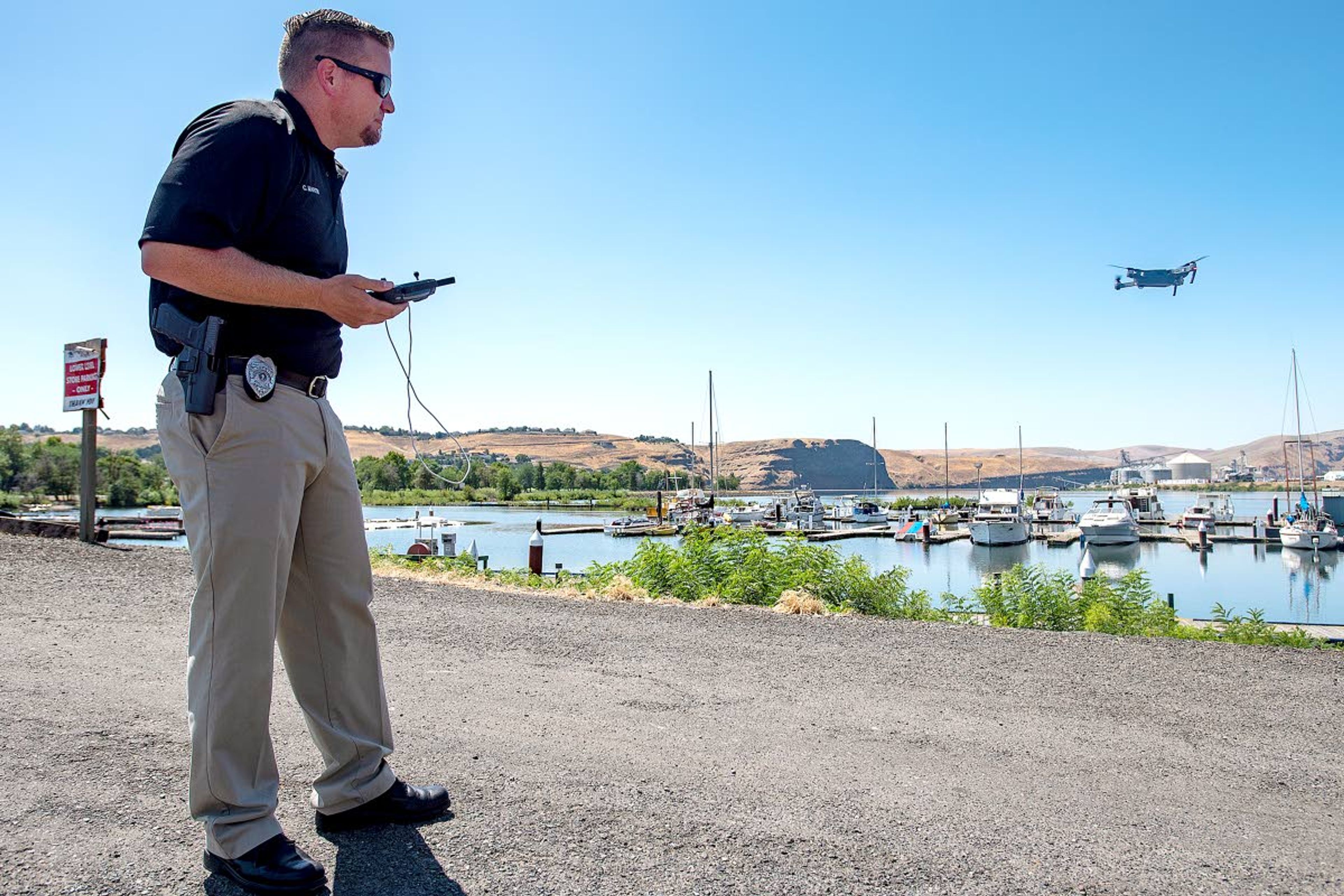 Detective Colby Martin of the Clarkston Police Department demonstrates his drone-flying prowess Thursday afternoon in Clarkston. Martin is the unmanned aerial system coordinator with the department.