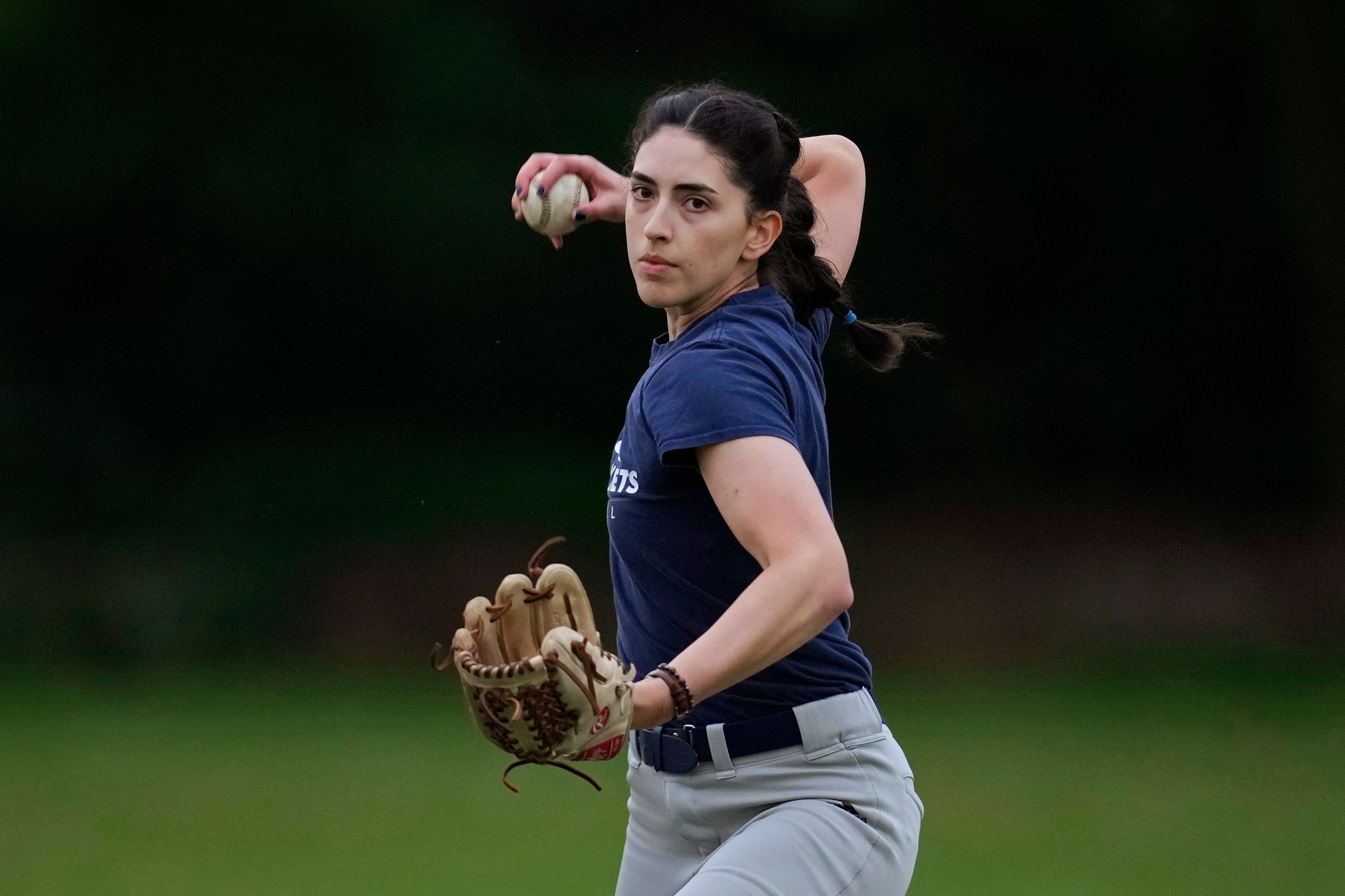 A member of the UK baseball team London Mets practices during a training session at the Finsbury Park in London, Thursday, May 16, 2024. Baseball at the highest club level in Britain is competitive. Teams are mélange of locals and expats some with college and minor league experience.