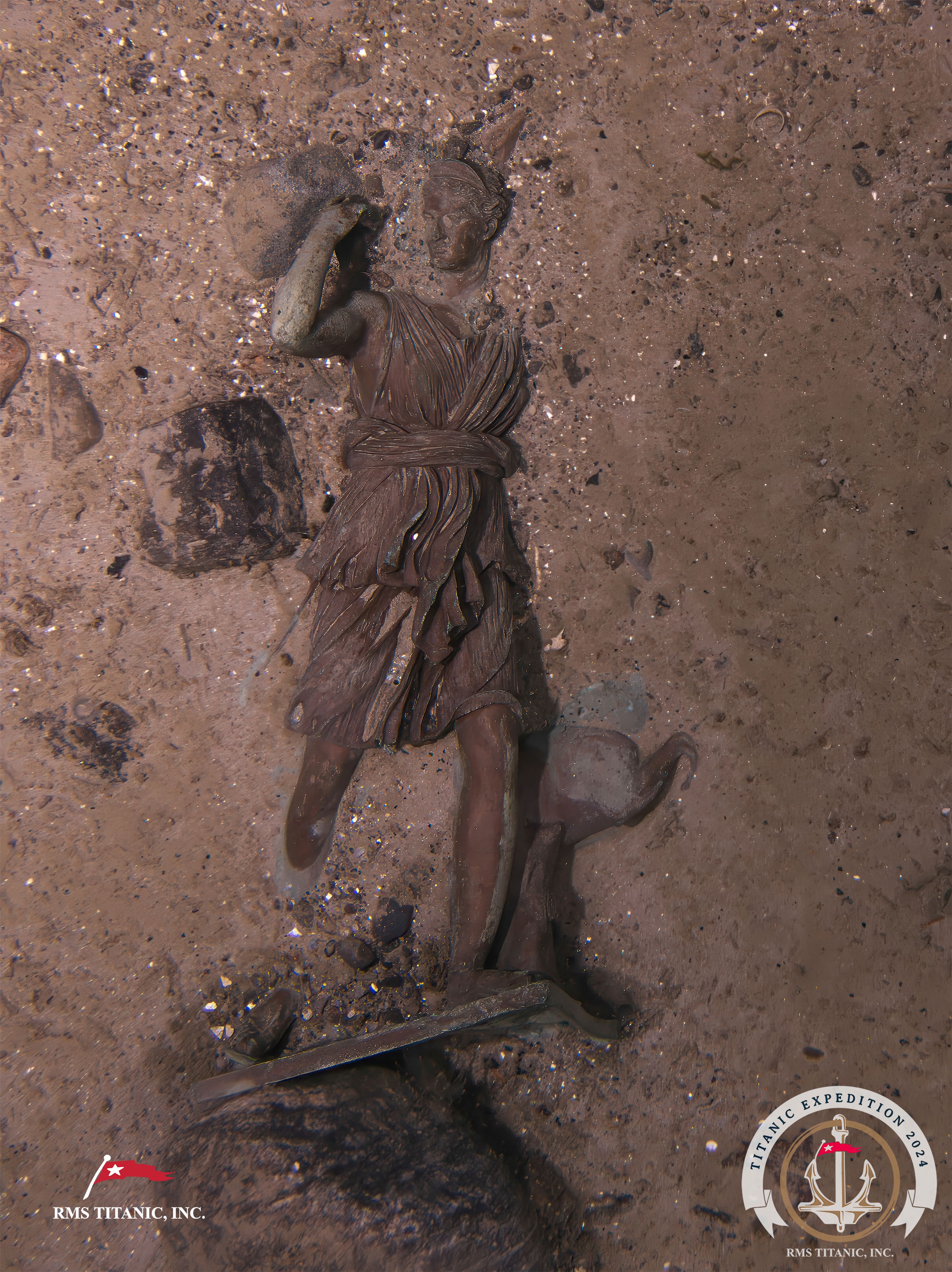 CORRECTS NAME: This image released on Monday, Sept. 2, 2024, shows the bronze statue "Diana of Versailles" from the Titanic photographed this summer by a company with salvage rights to the wreck site on its first expedition there in many years.