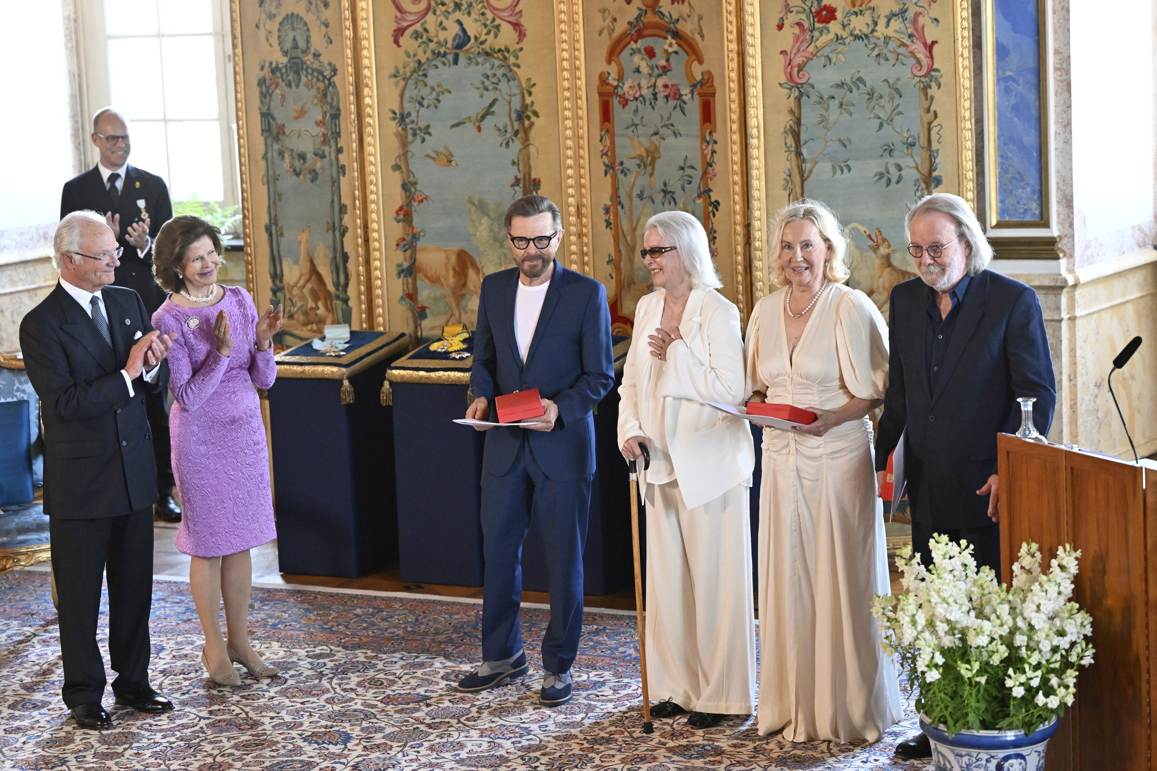 The music group ABBA with Björn Ulvaeus, Anni-Frid Lyngstad, Agnetha Fältskog and Benny Andersson will receive the Royal Vasa Order from Sweden's King Carl Gustaf and Queen Silvia at a ceremony at Stockholm Royal Palace on May 31 for outstanding contributions to Swedish and international music life.