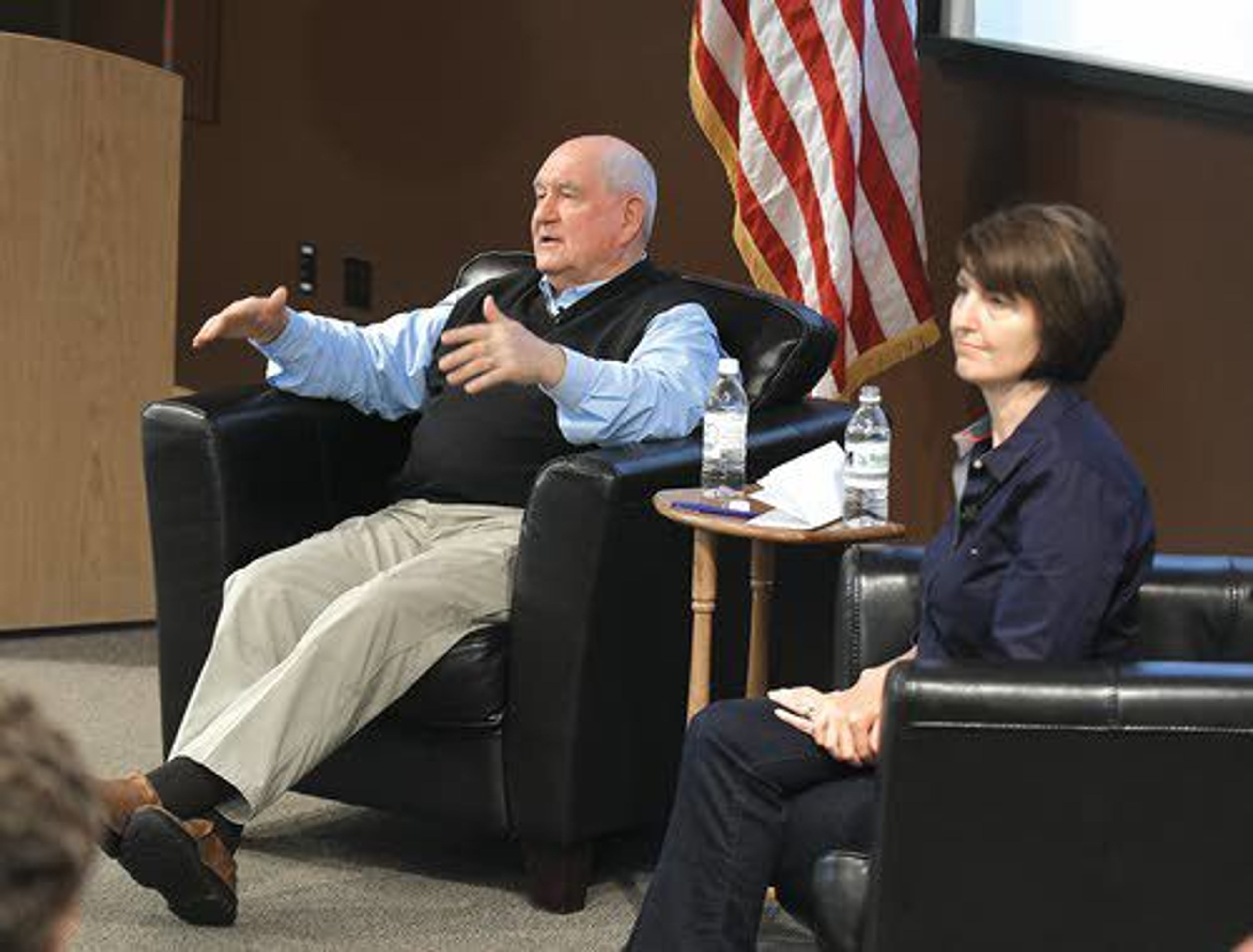 U.S. Secretary of Agriculture Sonny Perdue and U.S. Rep. Cathy McMorris-Rodgers, R-Wash, talk with agriculture producers Monday at the McGregor Co. near Colfax.