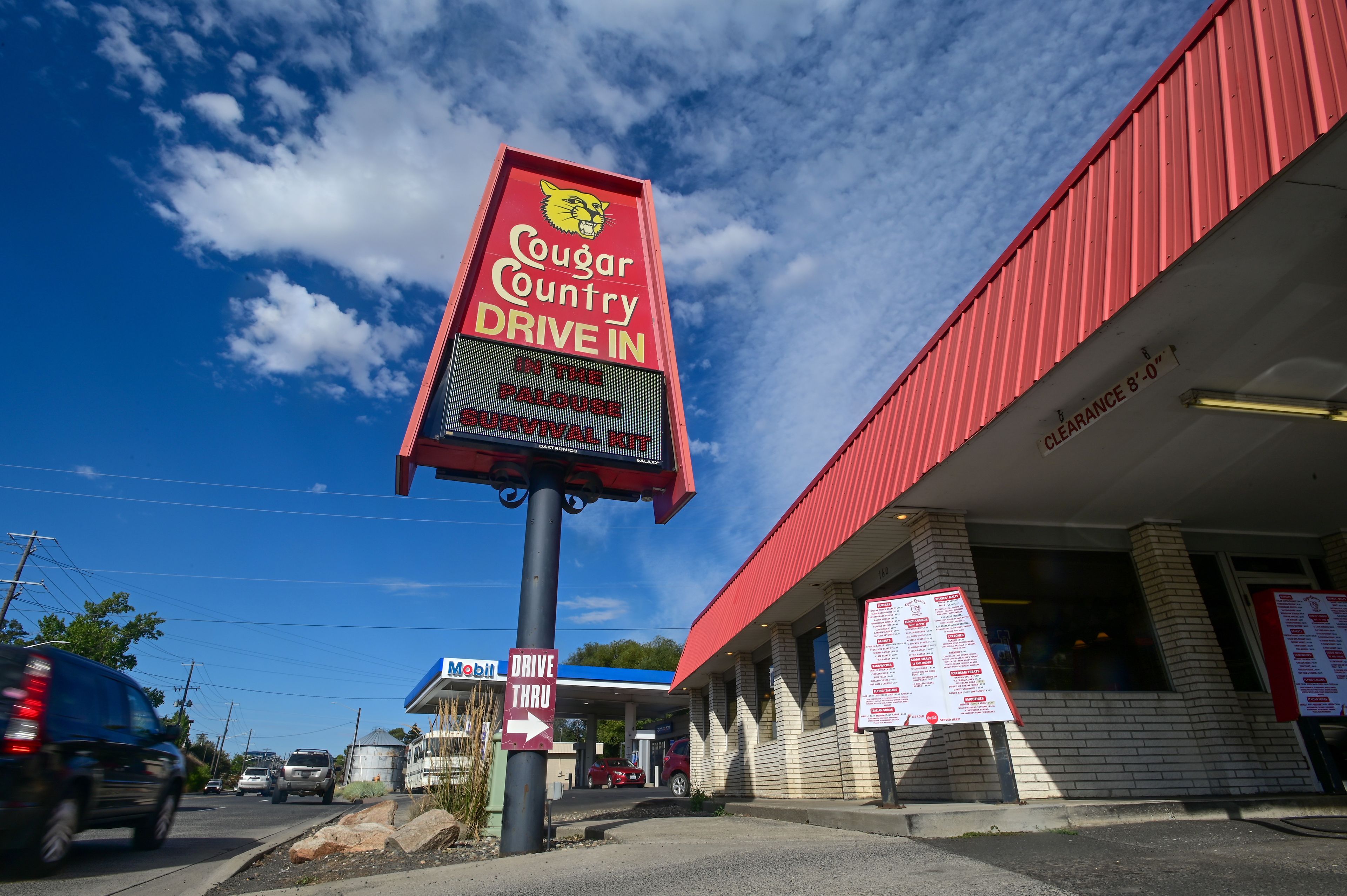 The Cougar Country Drive In sports namesake cougars in support of the Washington State Cougars on Thursday. Businesses are anticipating a loss of business as the WSU team faces realignment.