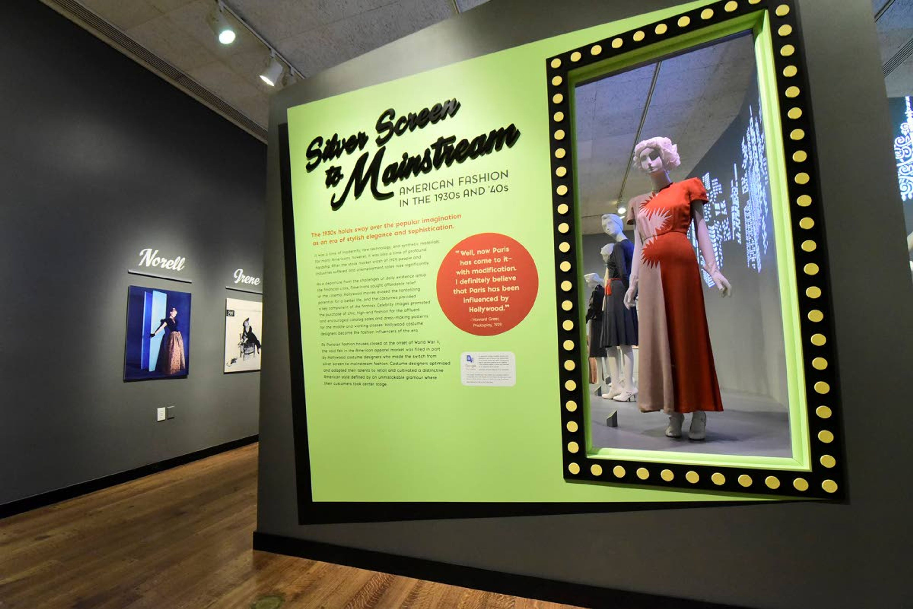 “Silver Screen to Mainstream: American Fashion in the 1930s and 40s,” the Chicago History Museum’s newest exhibit, showcases fashions from Paris, New York, Chicago, and Hollywood, and tracks how Hollywood’s glamorous reach extended to all classes in the 30s and 1940s.