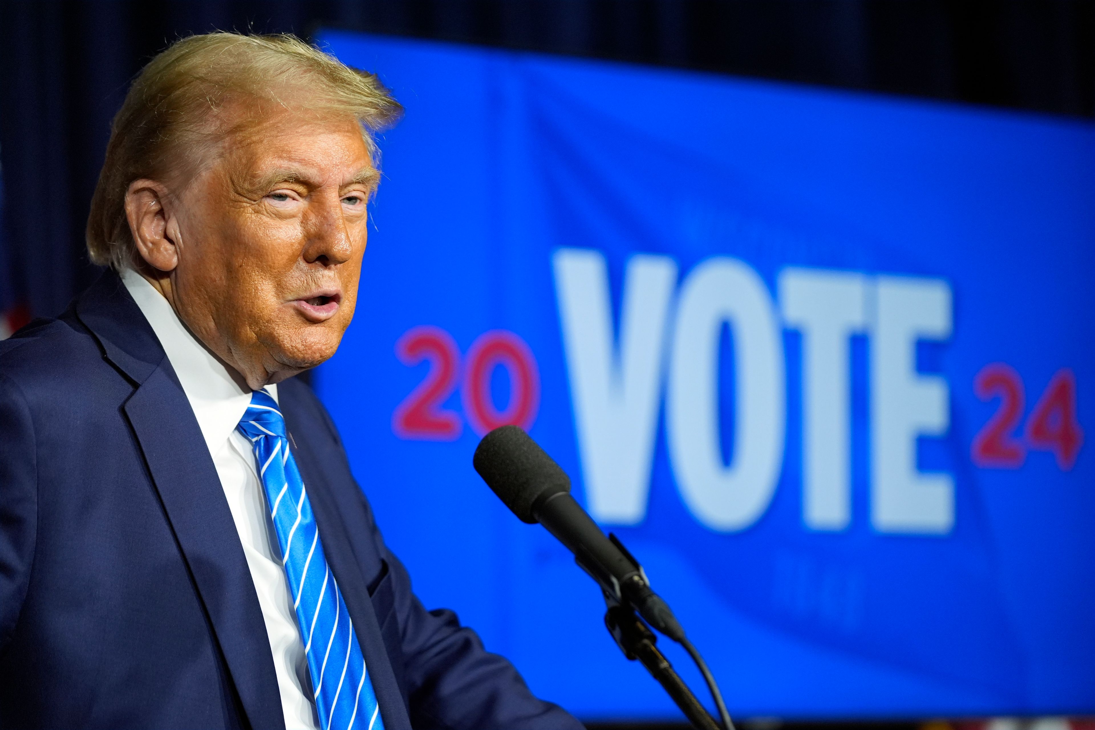 Republican presidential nominee former President Donald Trump speaks at campaign event at Discovery World, Friday, Oct. 1, 2024, in Milwaukee. (AP Photo/Alex Brandon)