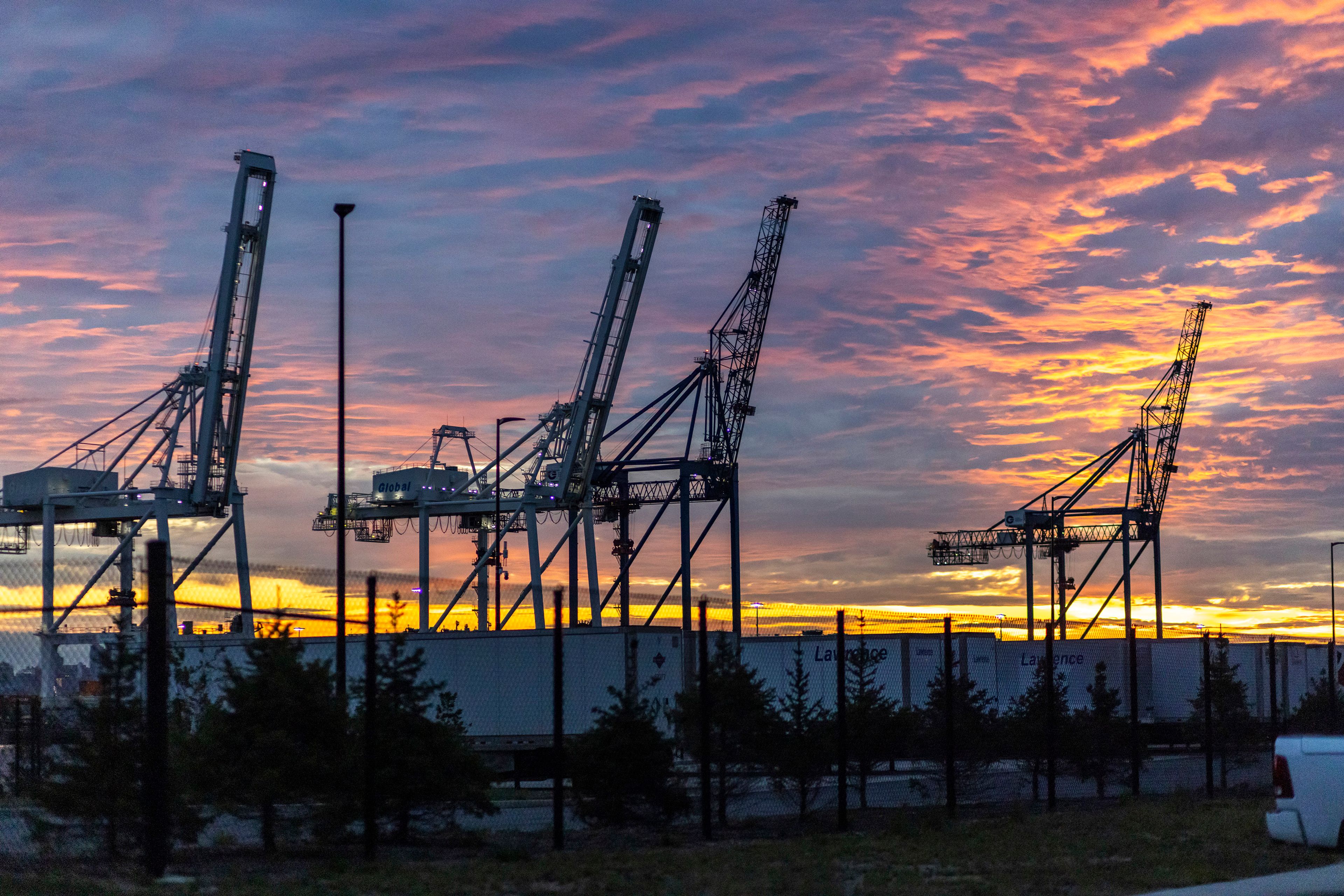 Cranes and shipping containers are seen at Port Jersey during a port strike, Tuesday, Oct. 1, 2024, in Bayonne. (AP Photo/Eduardo Munoz Alvarez)