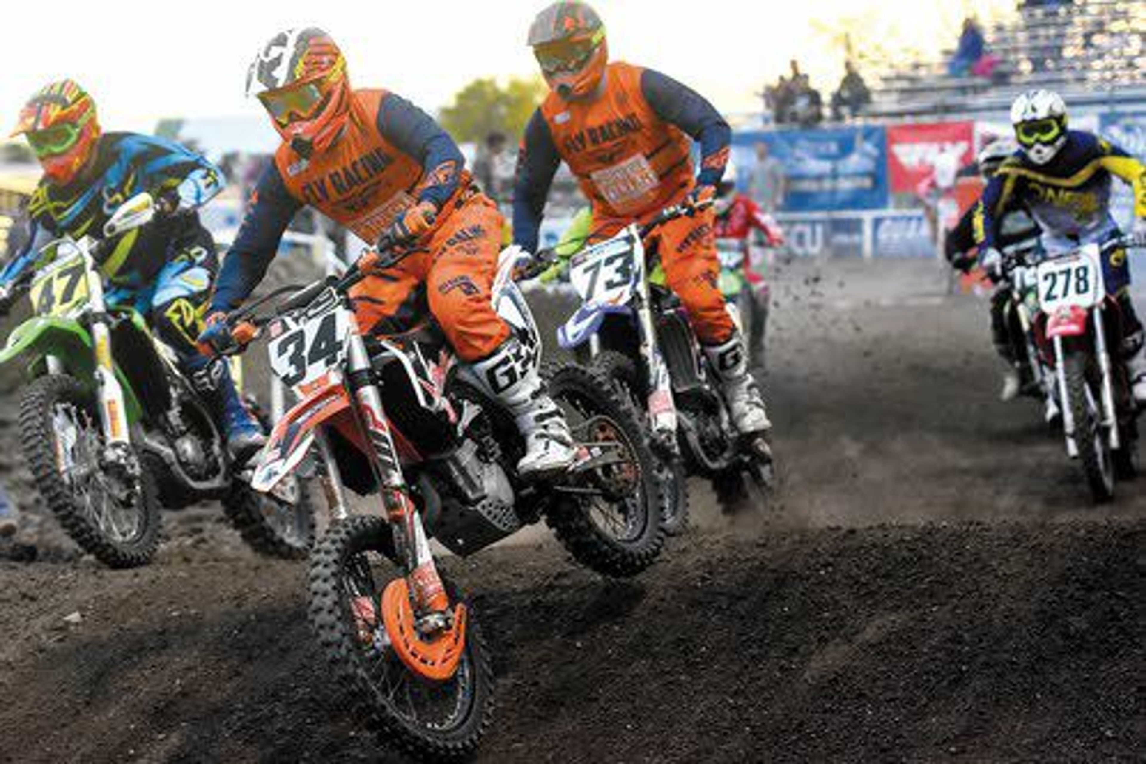 Ed Barnowski (34), of Boise, takes an early lead in the Working Man's race on Saturday night at the Lewiston Supercross event at the Lewiston Roundup Grounds. Barnowski would lead the entire way to earn the checkered flag.