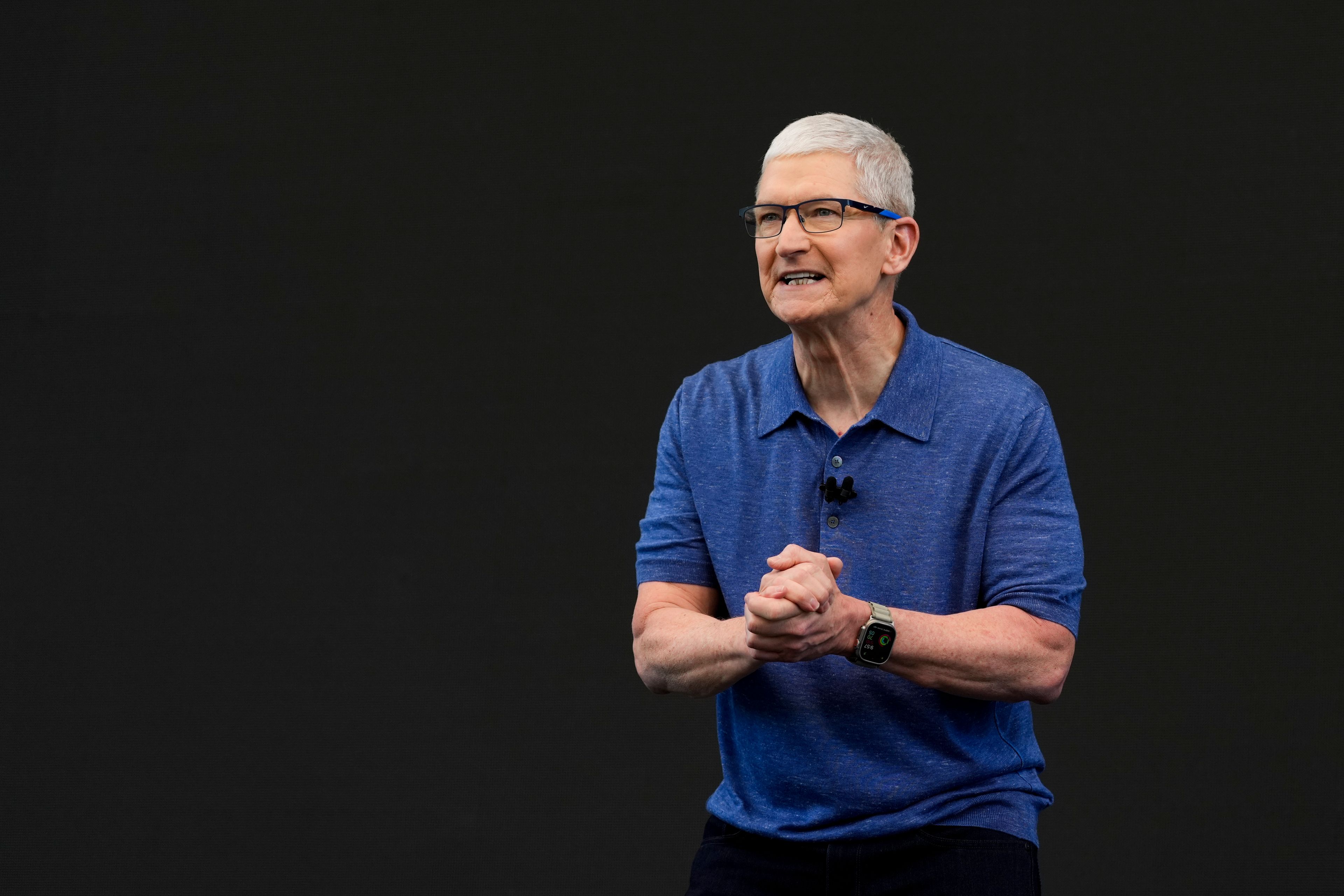 Apple CEO Tim Cook speaks during an announcement of new products on the Apple campus in Cupertino, Calif., Monday, June 10, 2024.